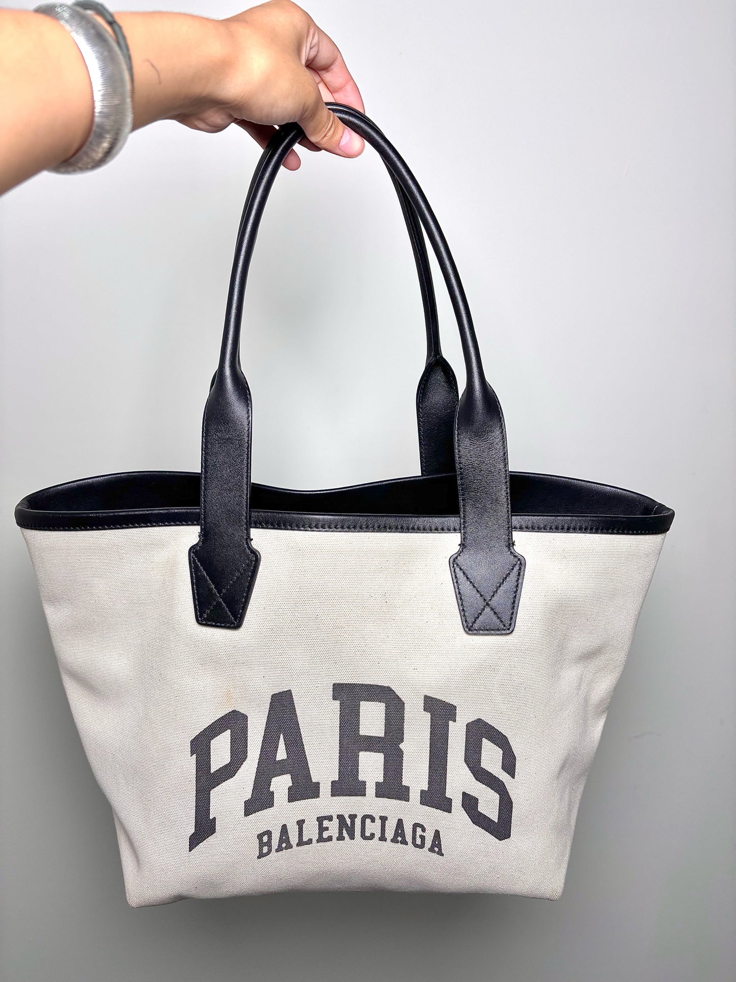 Canvas Balenciaga Used Black & White Tote Bag