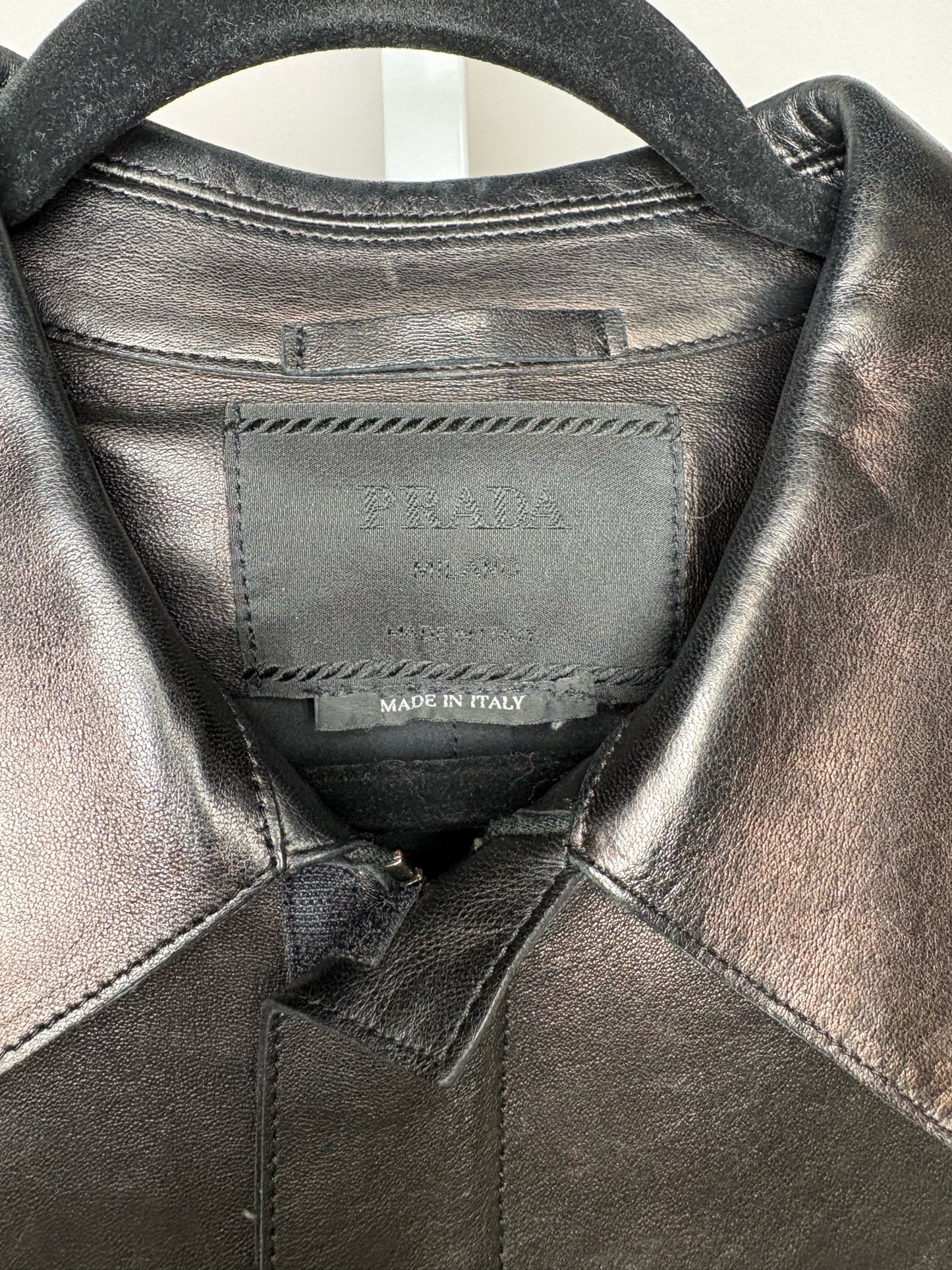 Men's Prada Black Lambskin Leather Zip-Up Sz 50 Pre-owned Jacket