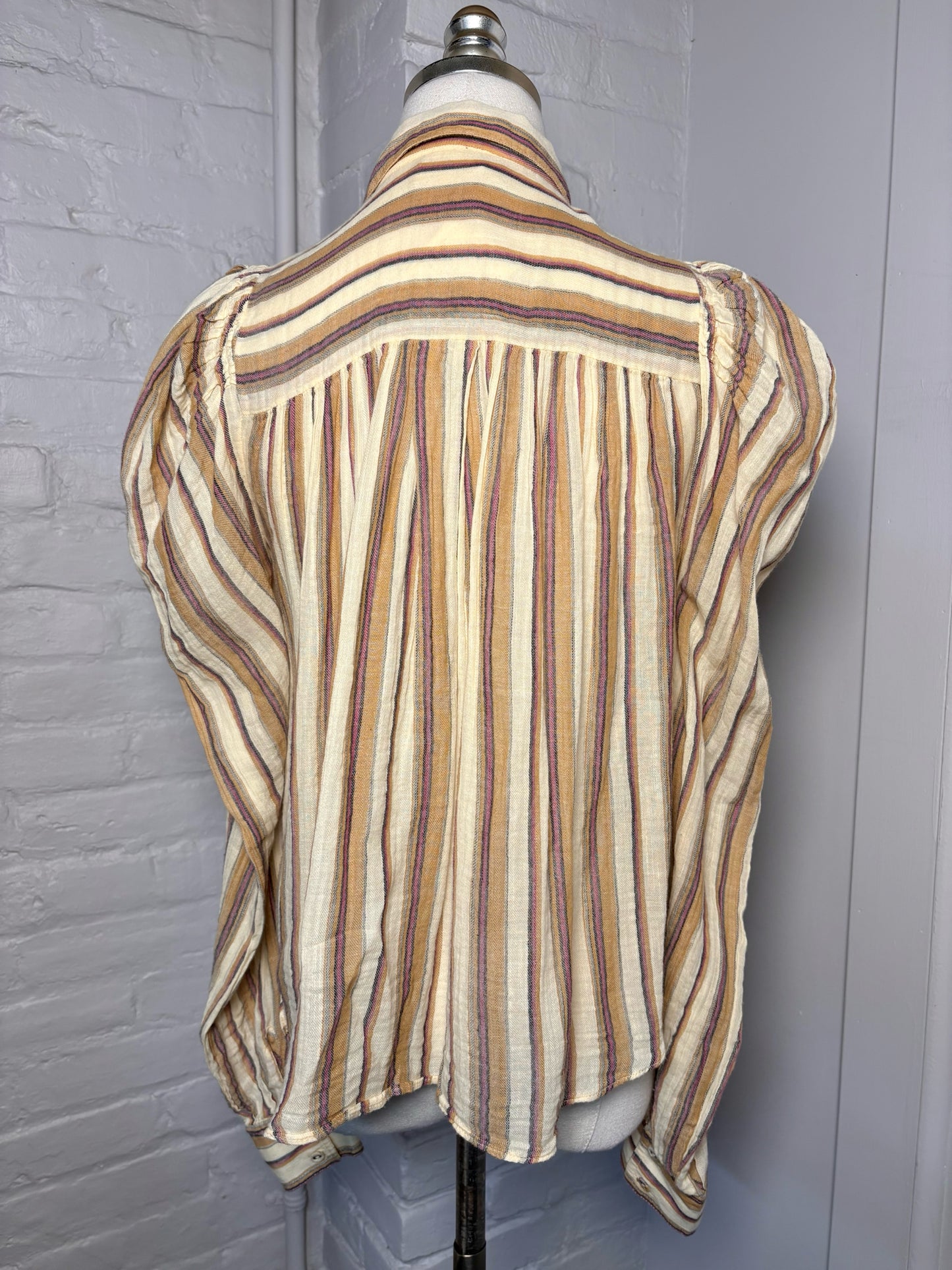 Women Size 0 Ulla Johnson Cream, yellow, red Stripe Cotton Shirt