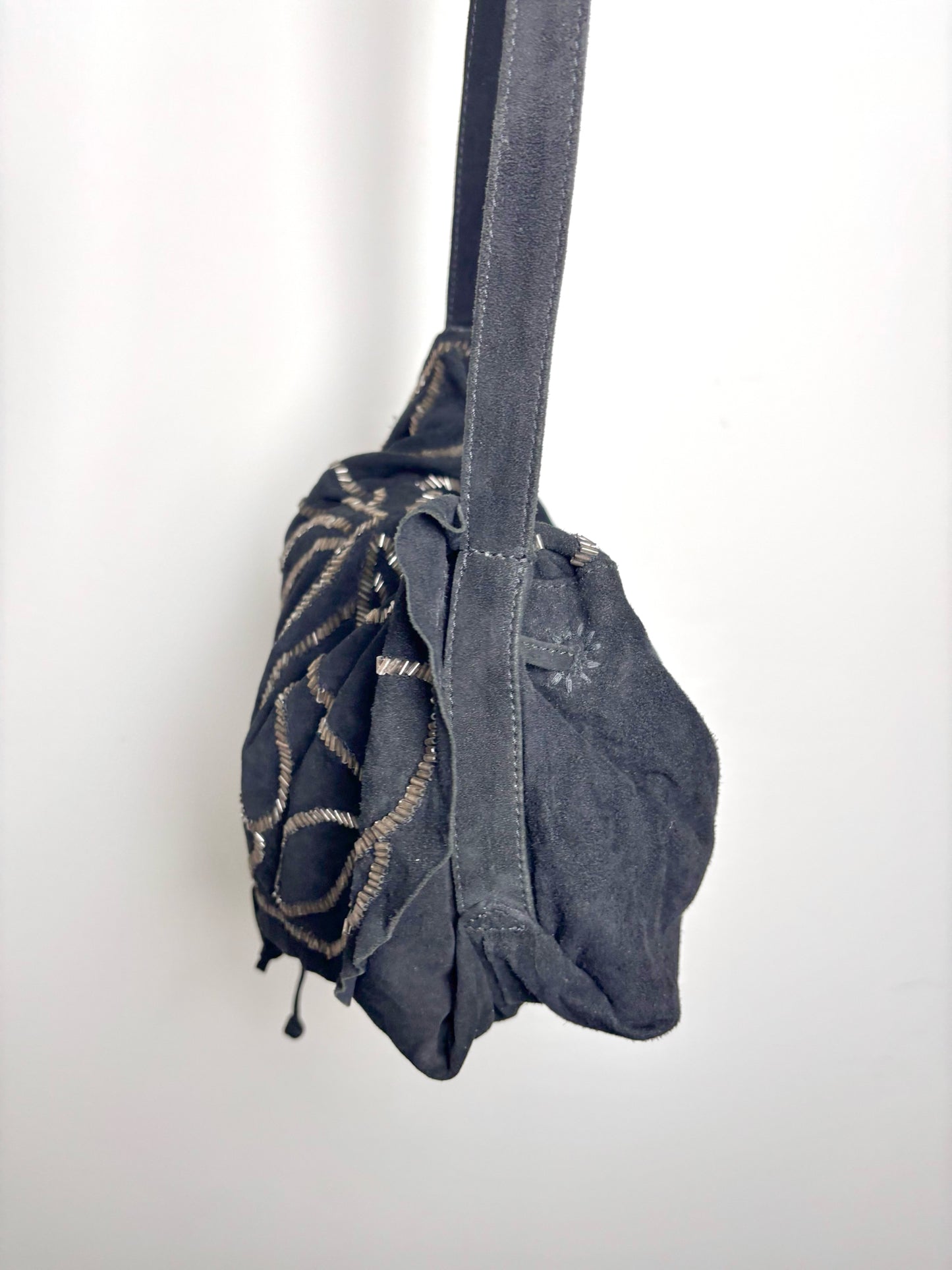 Leather Antik Batik Swirl Suede Used Black Small Purse