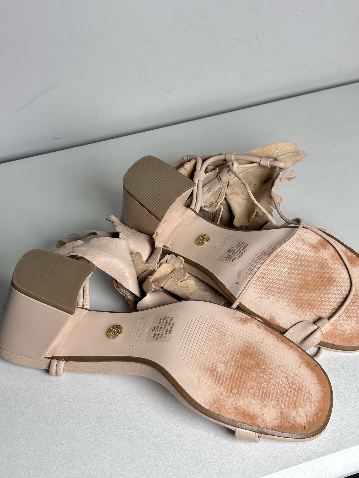 W Shoe 9.5 Cecelia Hibiscus Nude Leather Pre-owned Heels