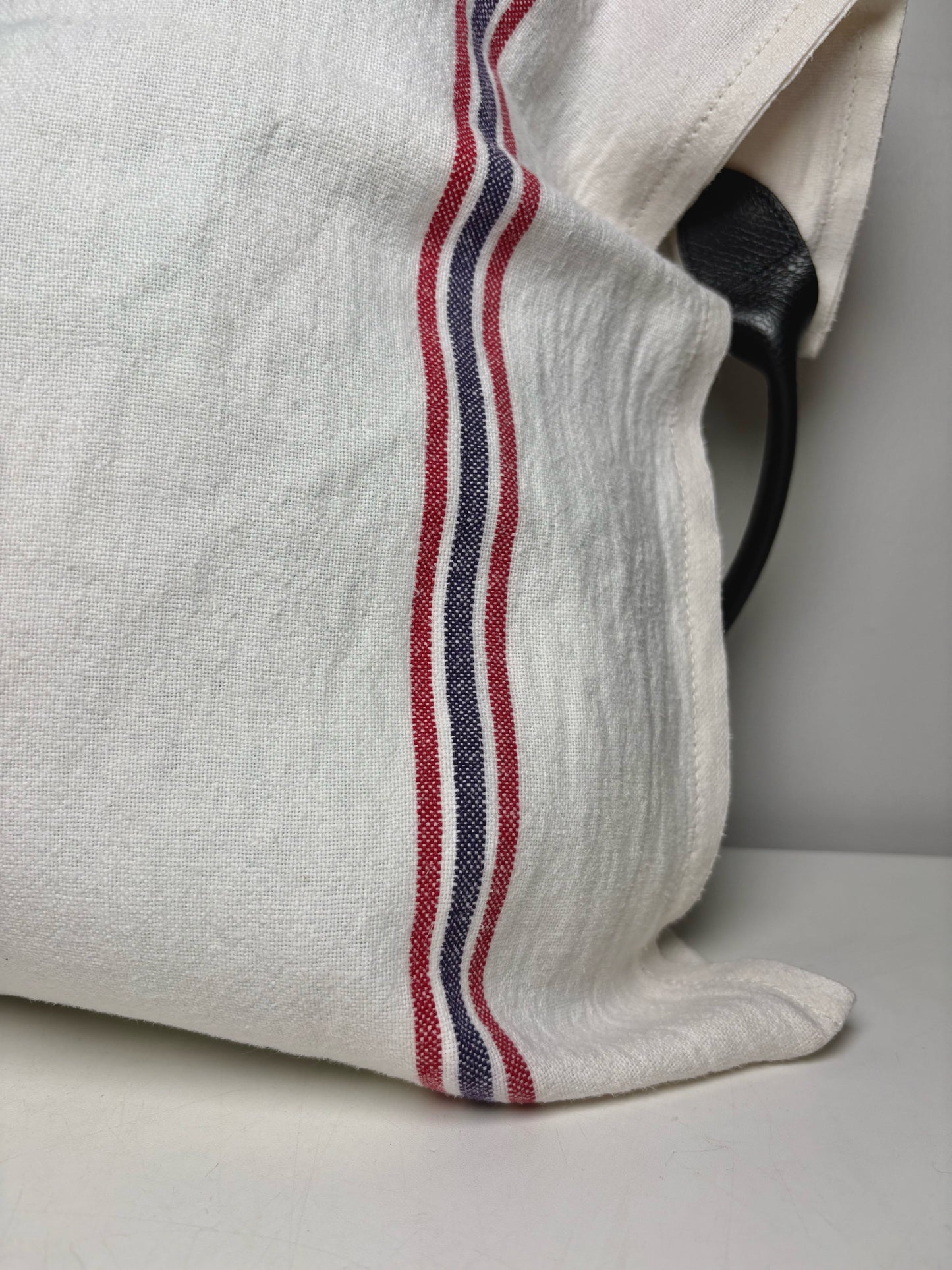 Longchamp Solid w/Stripe Accents Linen Pre-owned Off-white Cowhide Trim Purse