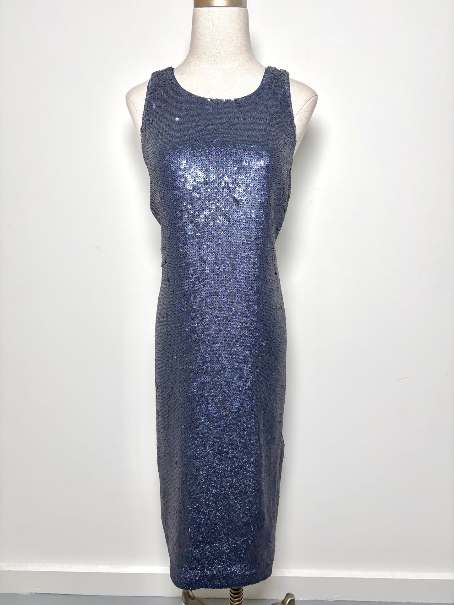Women Size XL Halston Navy Sequins Viscose NWT Dress