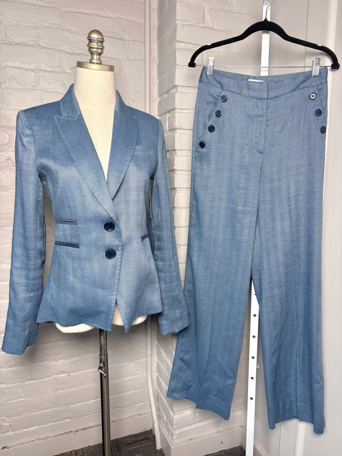 Women Size 2 Veronica Beard Blue Herringbone Pre-owned Pants