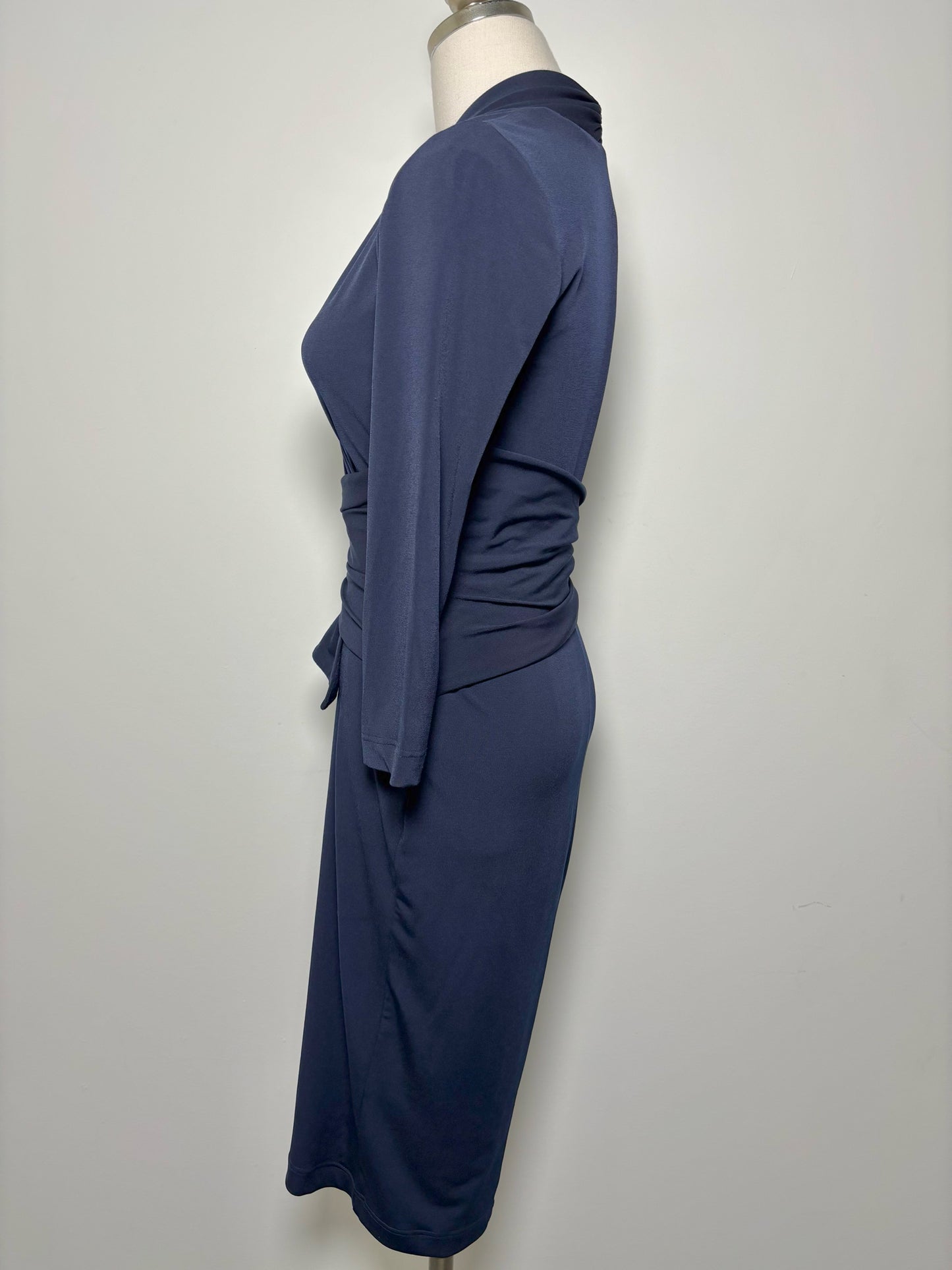 Women Size 6 The Fold London Navy Stretch Knit 3/4 Sleves Sheath Dress