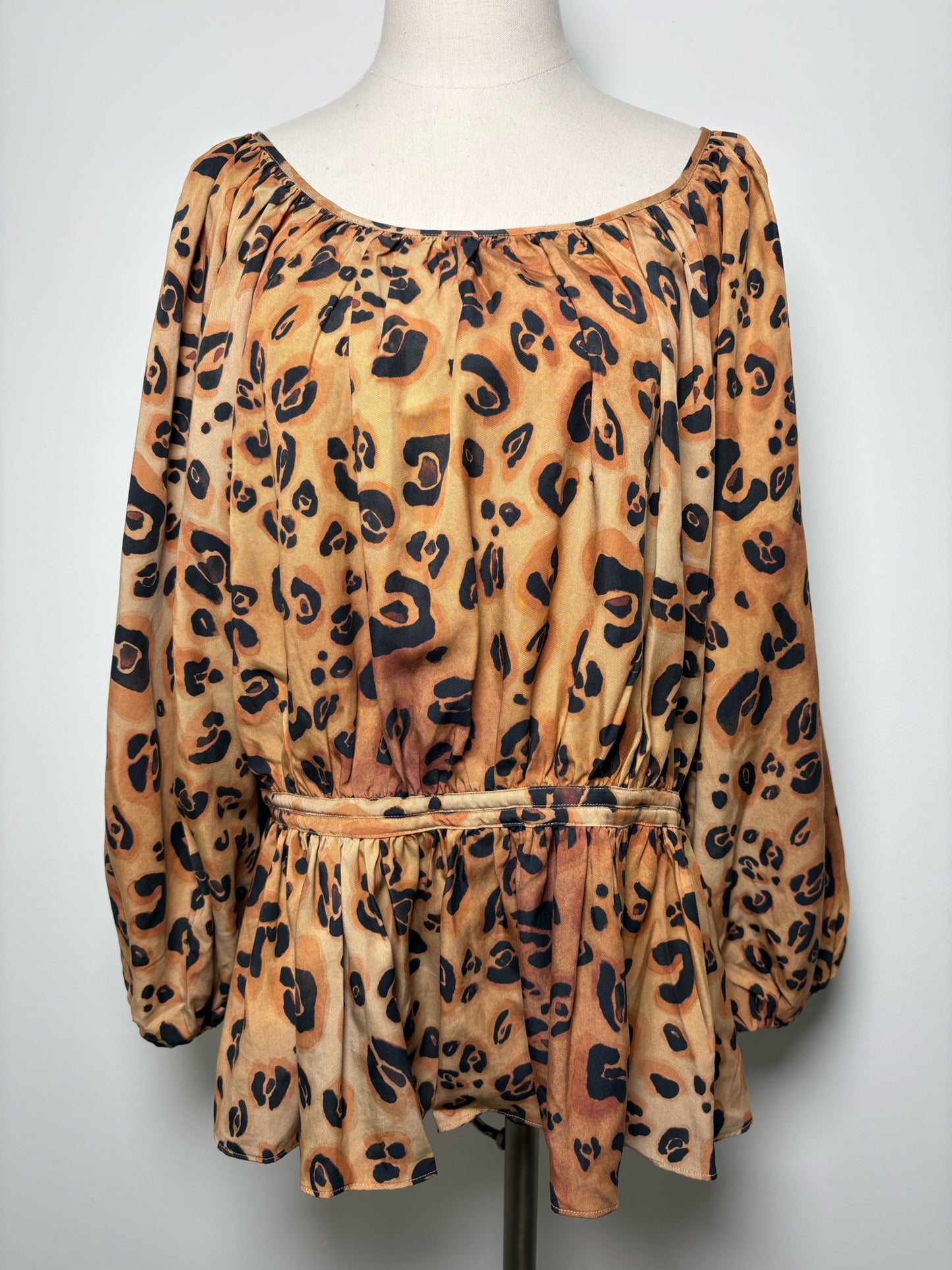 Women Size 16 Mara Hoffman Brown, Black Cheetah Animal Tencel NWT Blouse