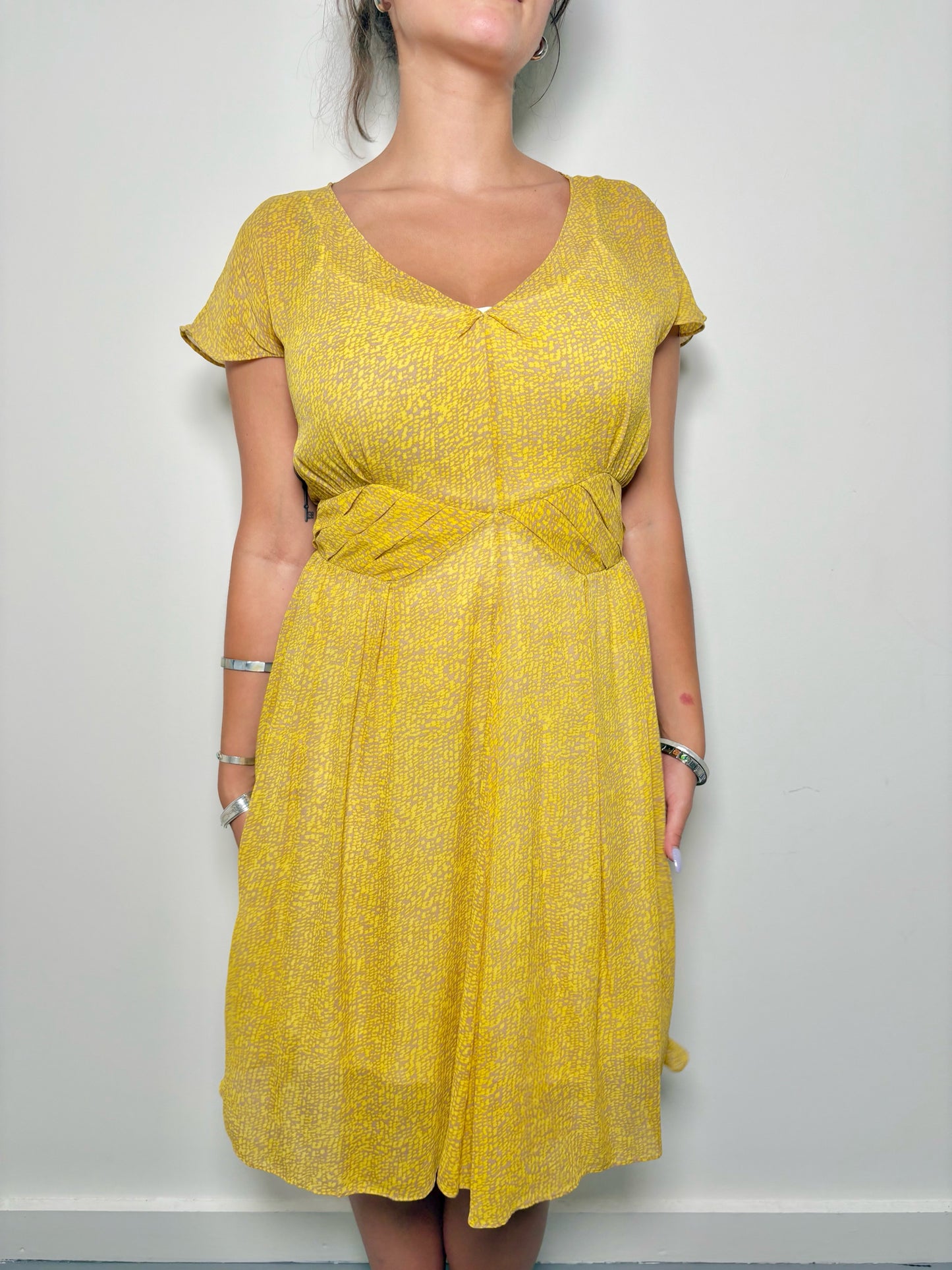 Women Size L L.K. Bennett Yellow Floral Print Dress