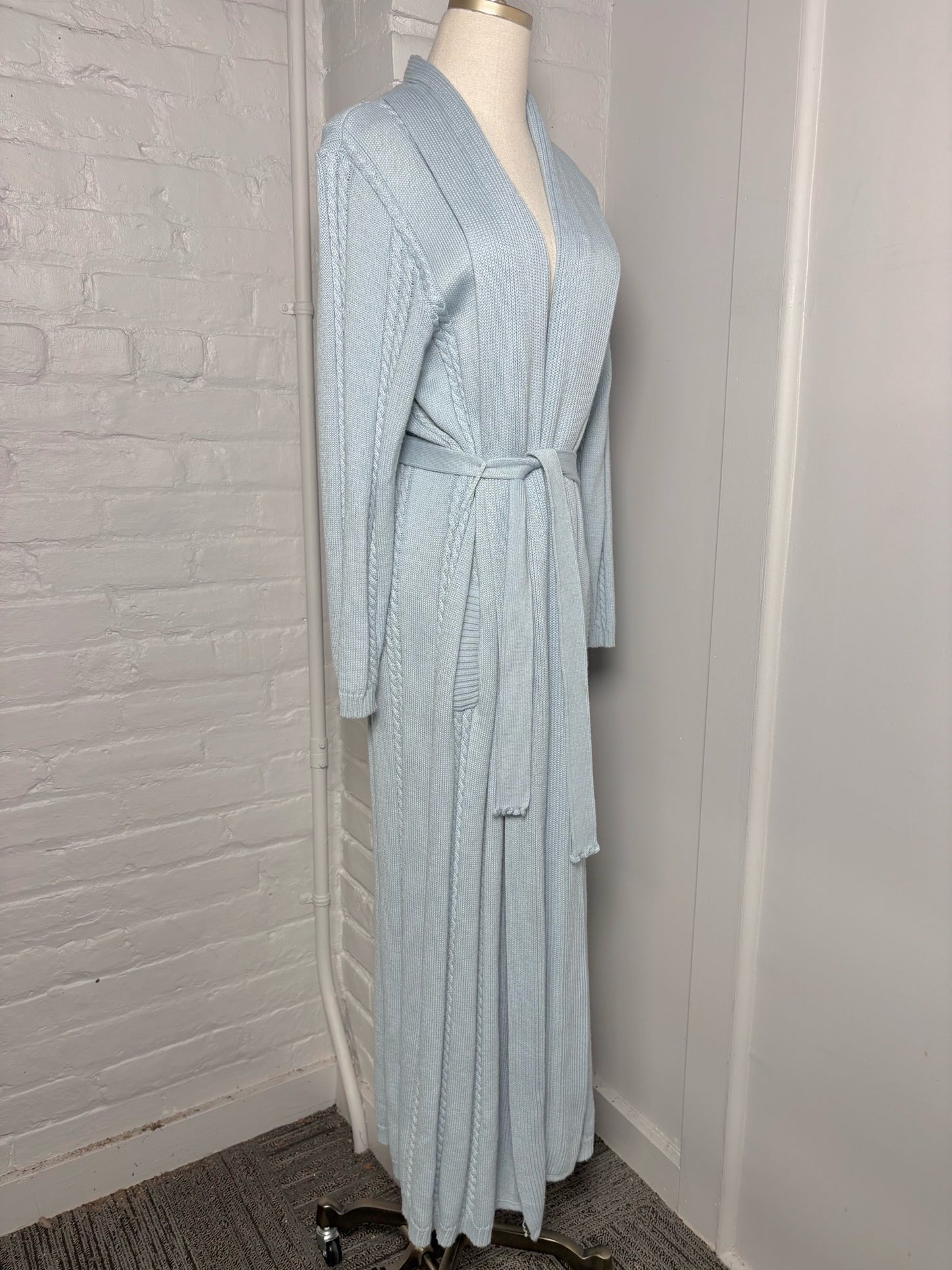 Women Size L No Label Baby Blue Solid Cotton Duster Sweater