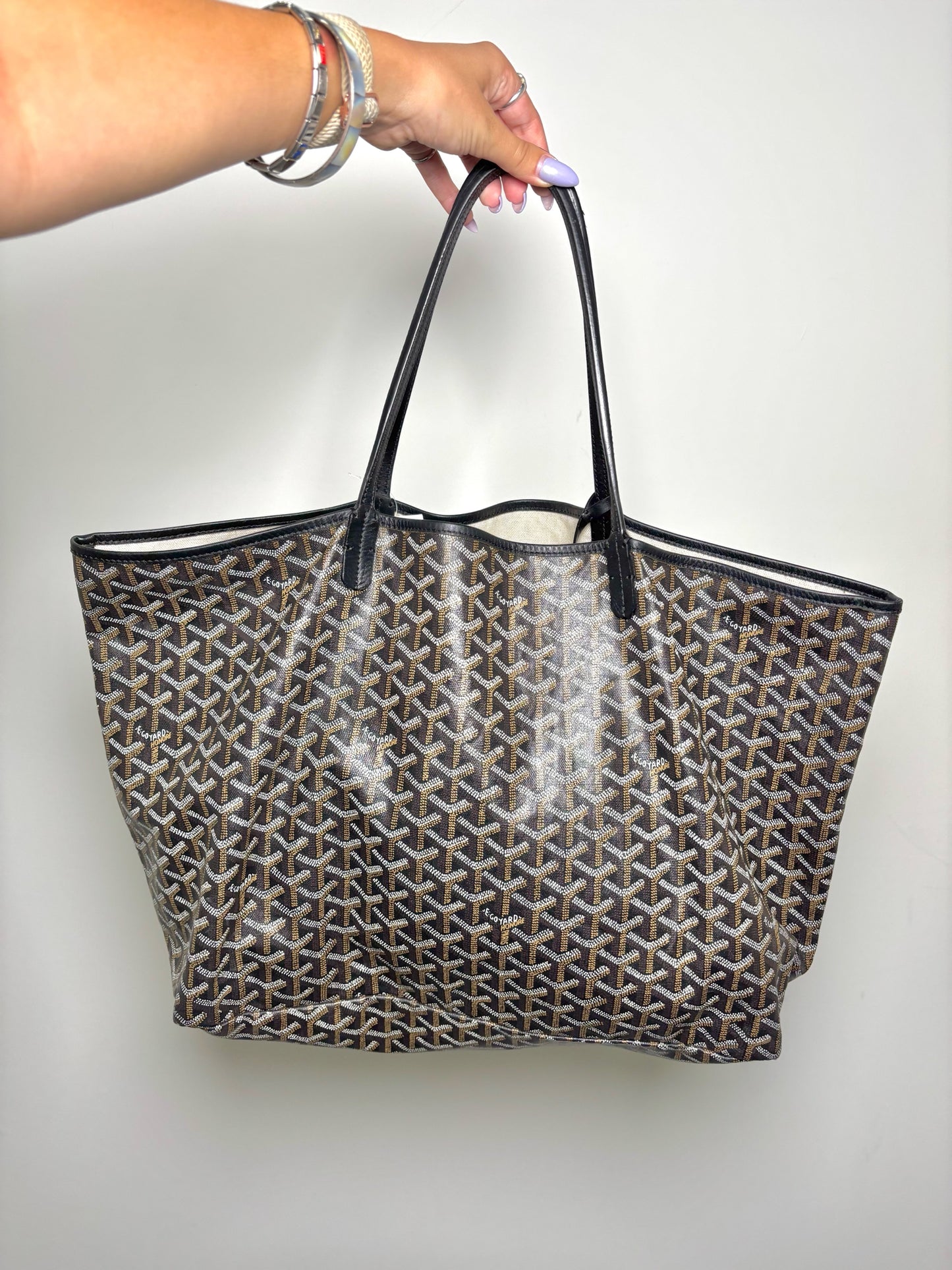 Goyard-Goyardine St. Louis XXL Coated Canvas Pre-owned Black Leather Trim Tote