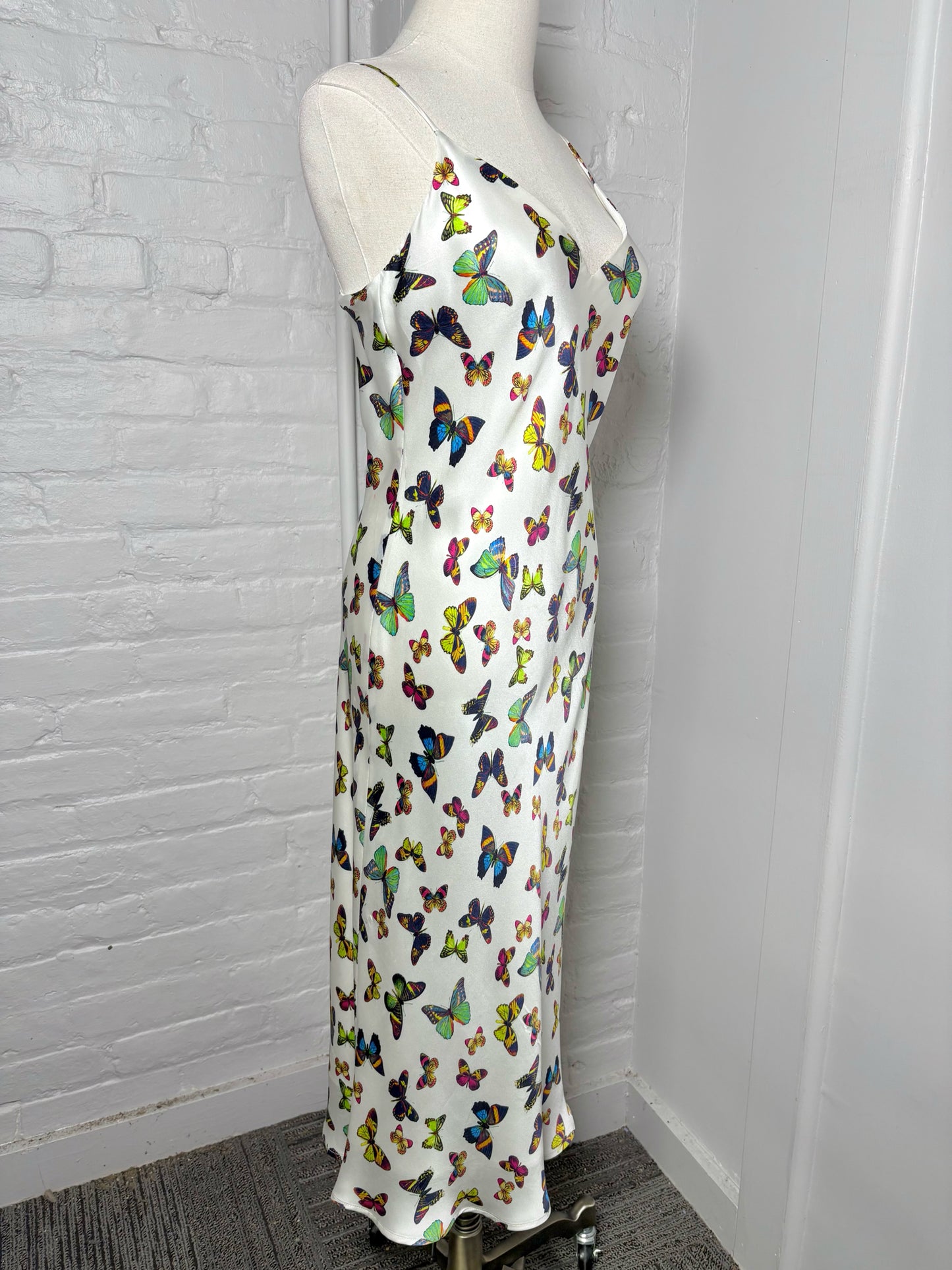 Women Size 4 L'Agence Cream Butterflies Midi Slip Dress