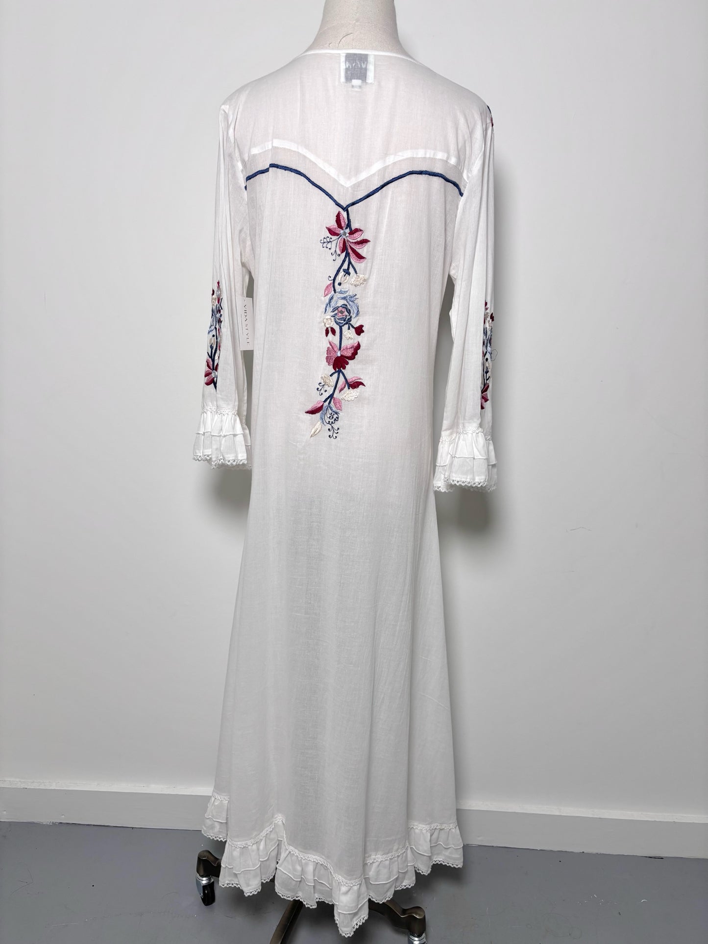 Women Size XS Misa Los Angeles White Embroidered Cotton Maxi Dress