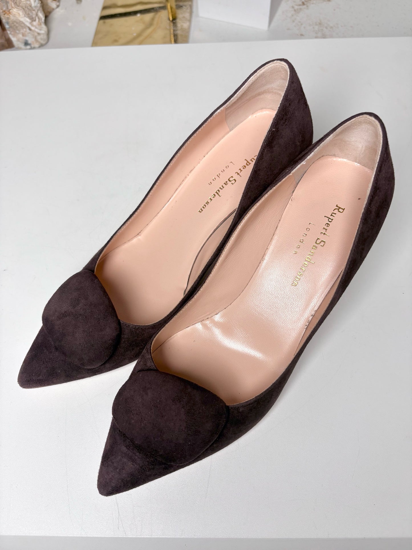 W Shoe Size 38.5 Rupert Sanderson Dark Brown Suede Pre-owned Pump