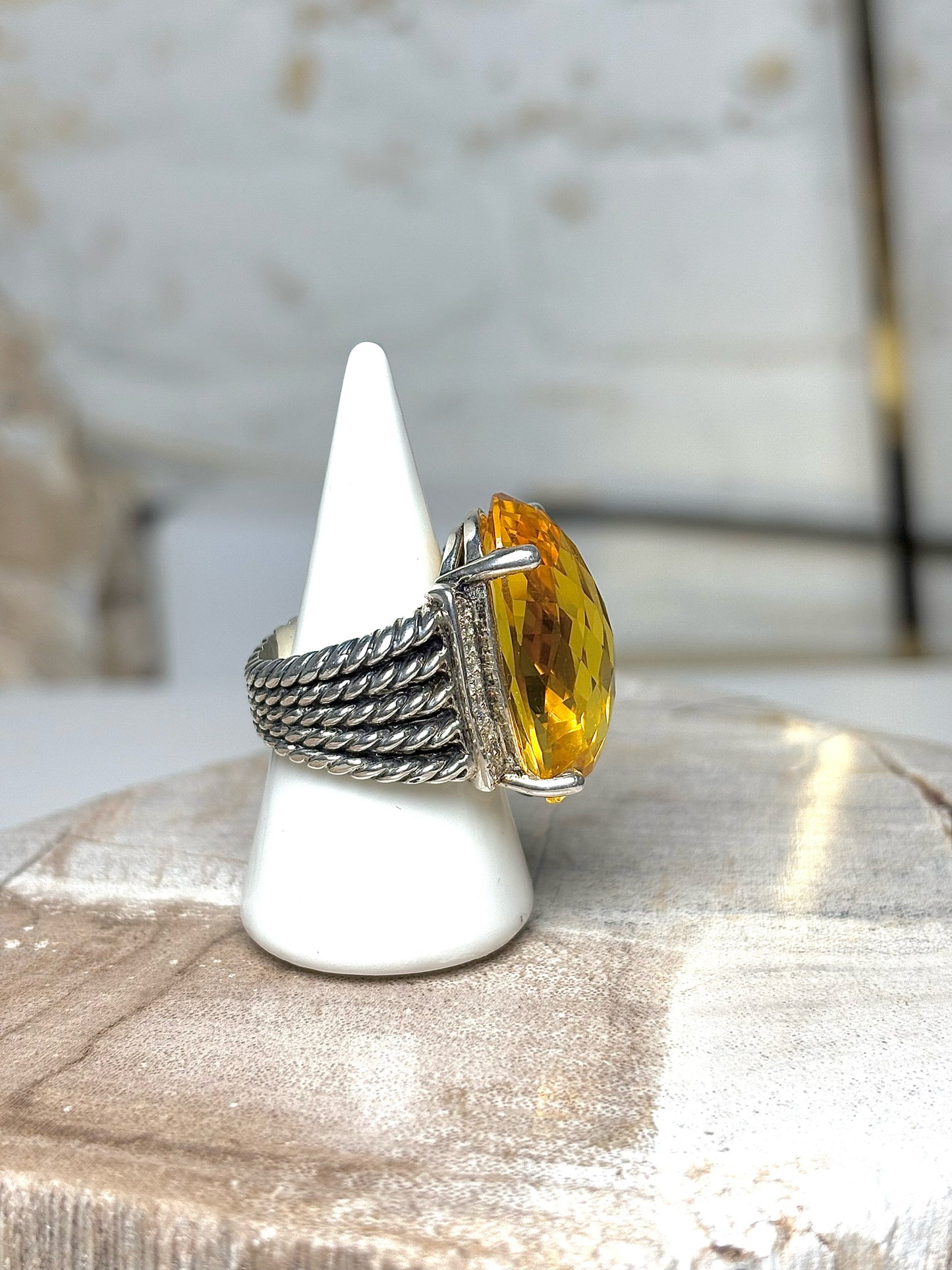 David Yurman Citrine Yellow 7 Wheaton Oval Cocktail Ring