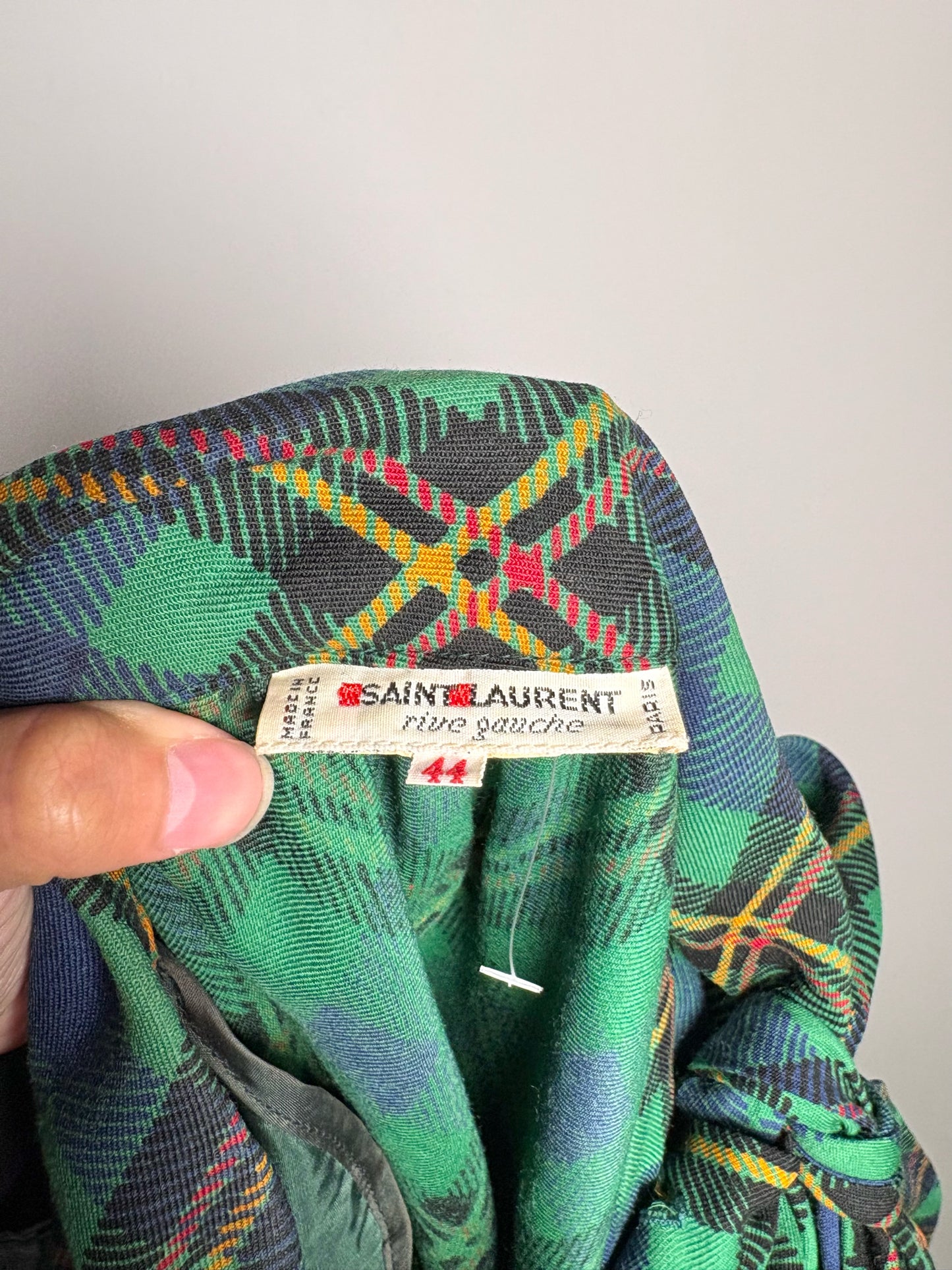 Women Size 44 (12-14) Saint Laurent Green Plaid Vintage Top