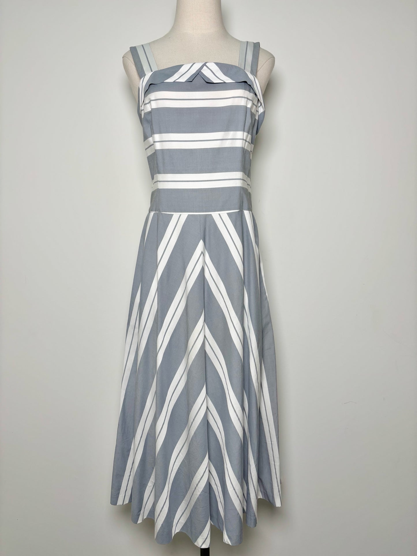 Women Size 6 J. Peterman Gray, White Stripe Cotton Dress