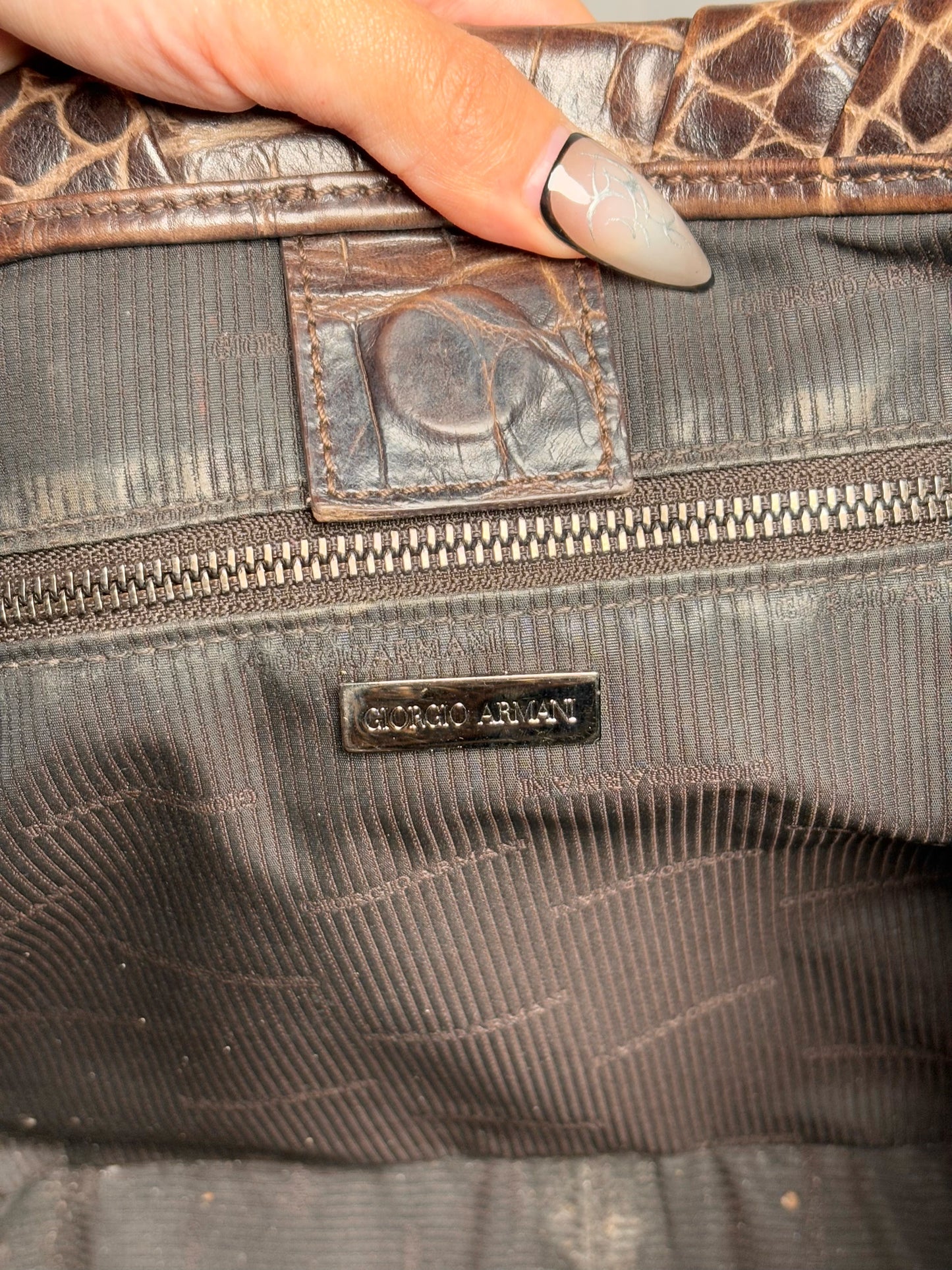 Leather Giorgio Armani Croc Embossed Vintage Brown Medium Purse