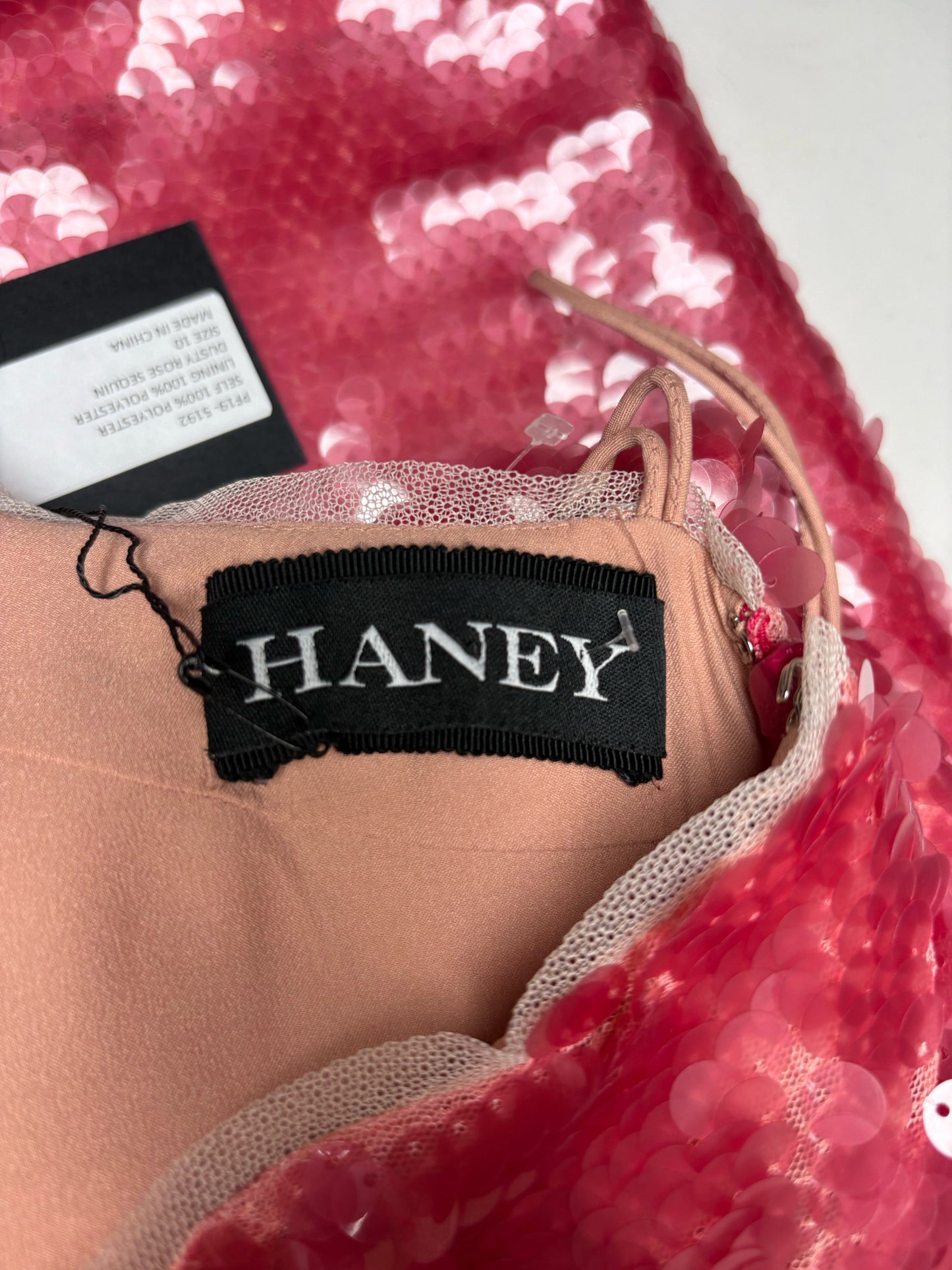 Women Size L Haney Pink Sequins NWT Cocktail Knee Length Dress