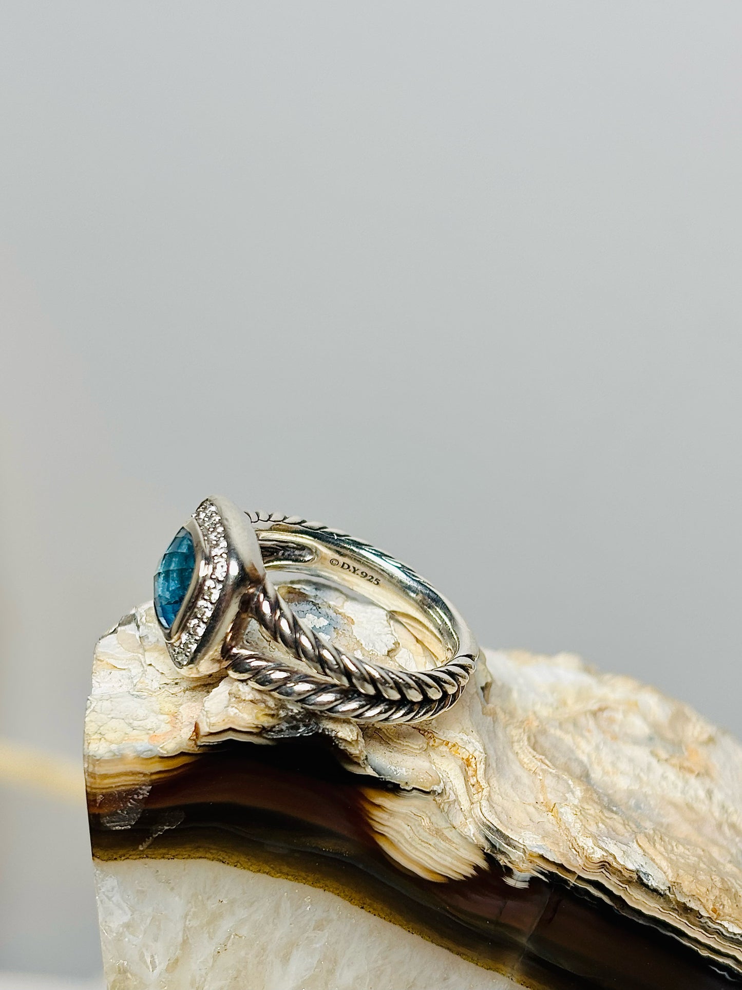 Sterling Silver David Yurman Topaz, Diamonds Sz 6, 7 mm Petite Albion Ring