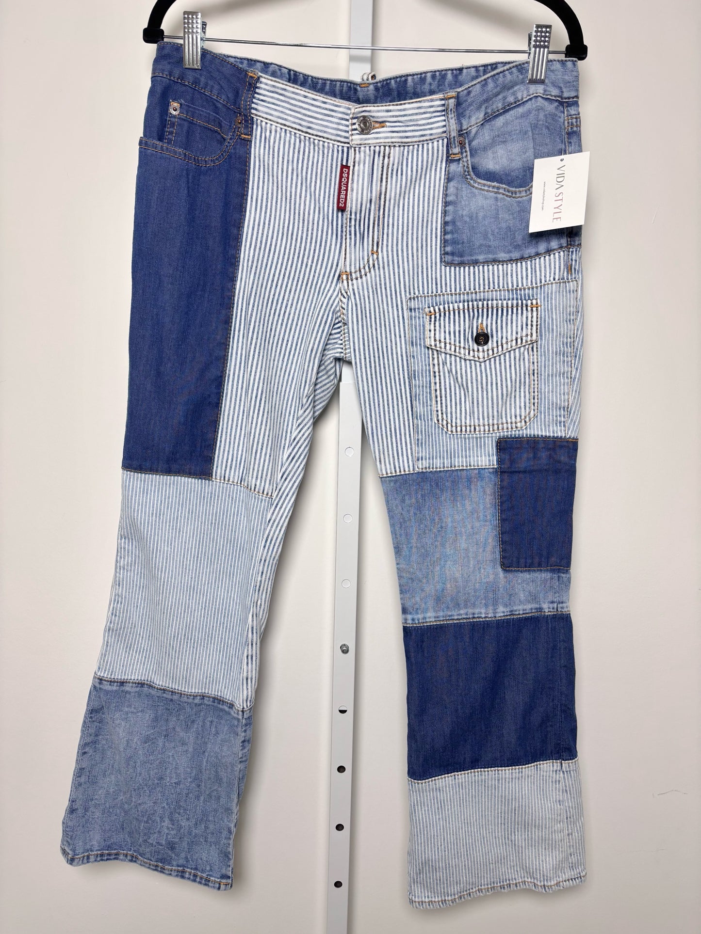 Women Size 44 Dsquared2 Blue, White Patchwork Cotton Jeans