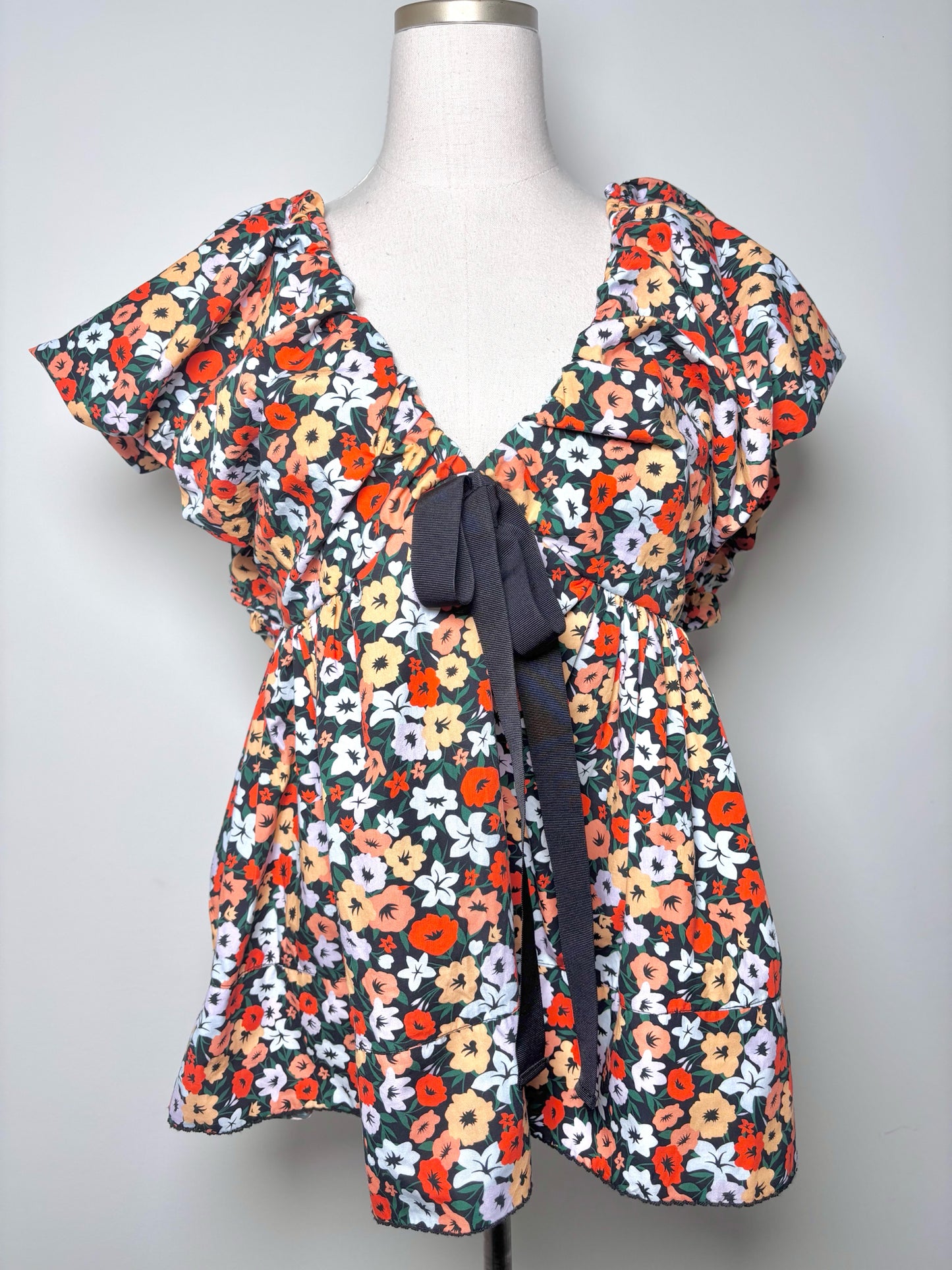 Women Size M Aguabendita Orange, green, red, blue Floral Cotton Blouse