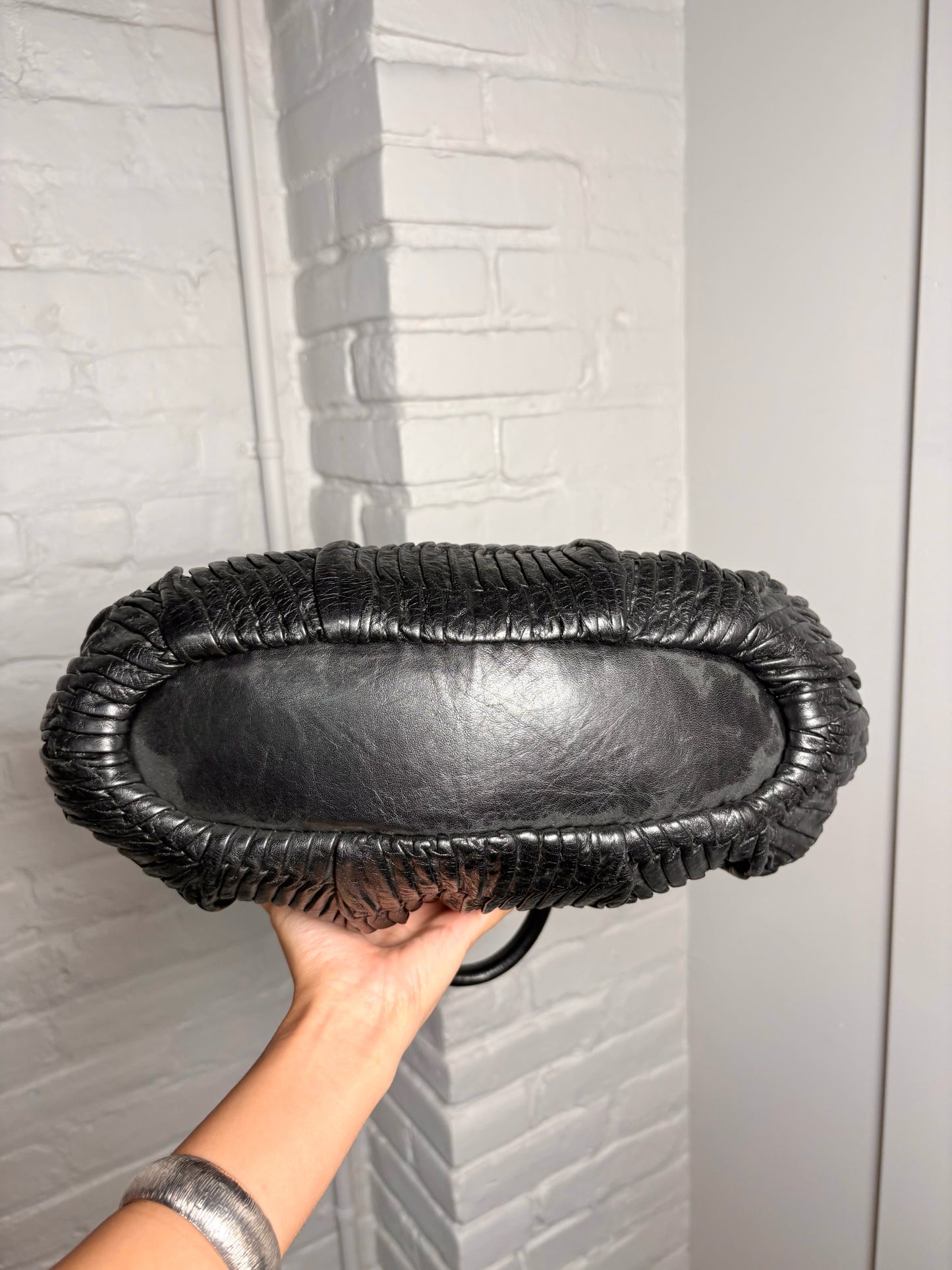 Coach Pleated Vintage Leather Black Handle#18620 Purse