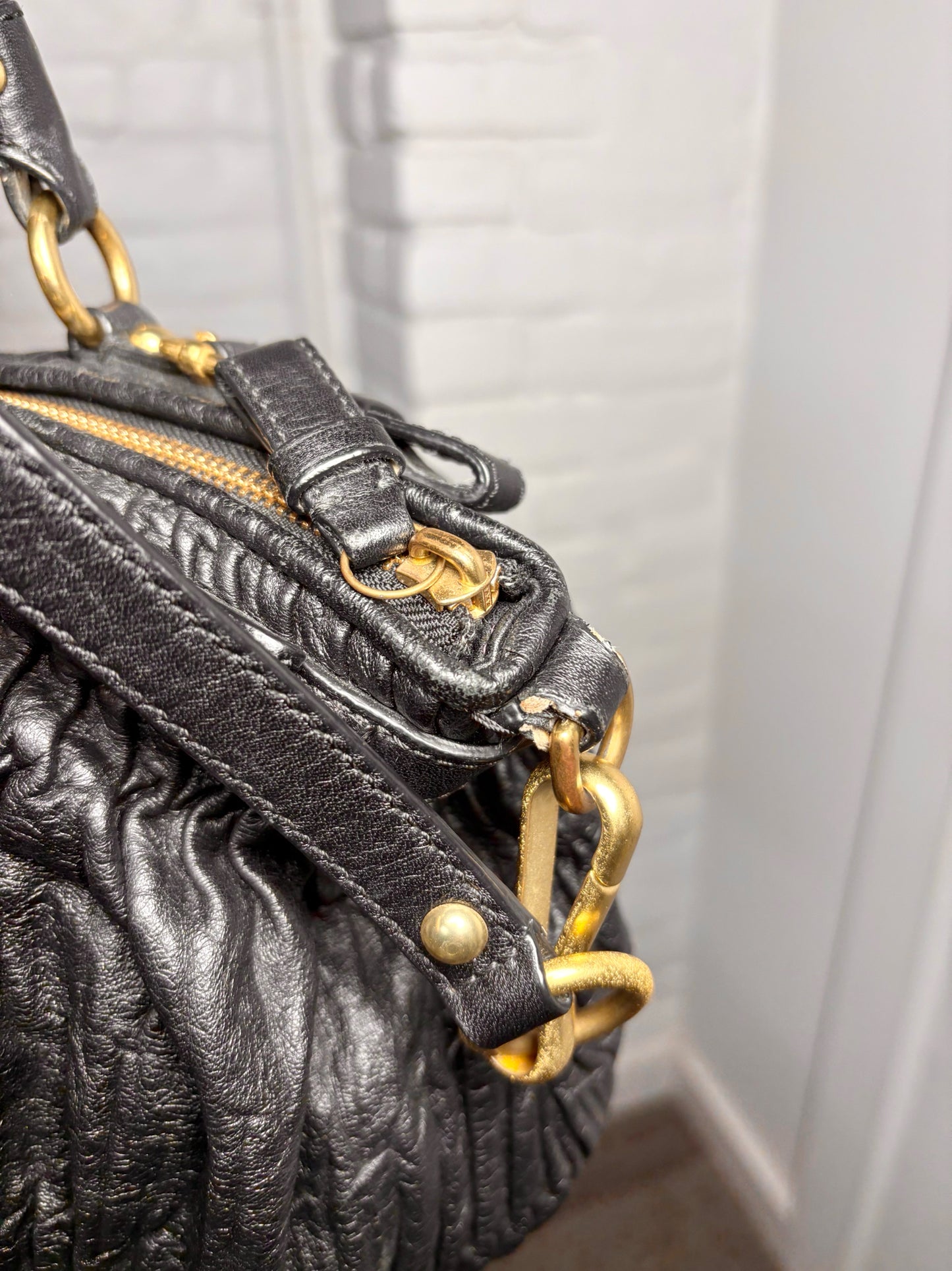 Coach Pleated Vintage Leather Black Handle#18620 Purse
