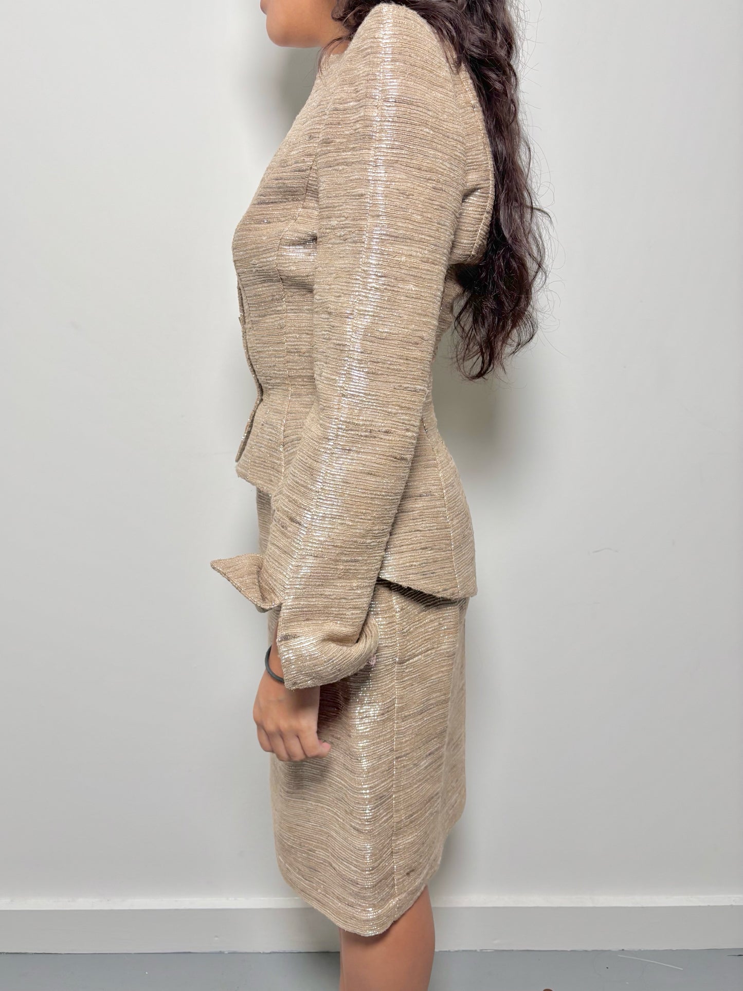 Women Sz 36 (2) Thierry Mugler Paris Metallic Gold Brocade Vintage 3PC Suit