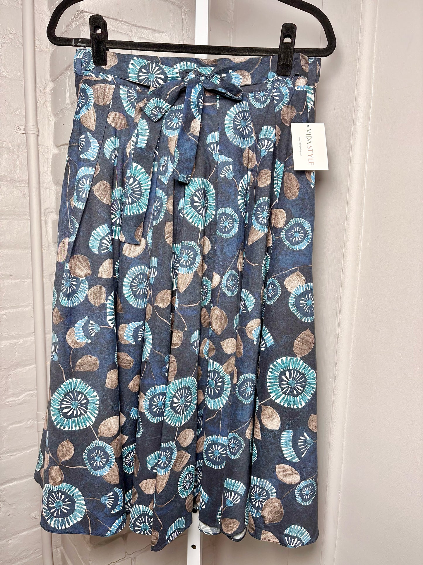 Women Size M Max Mara Blue Geometric Cotton A-line Skirt