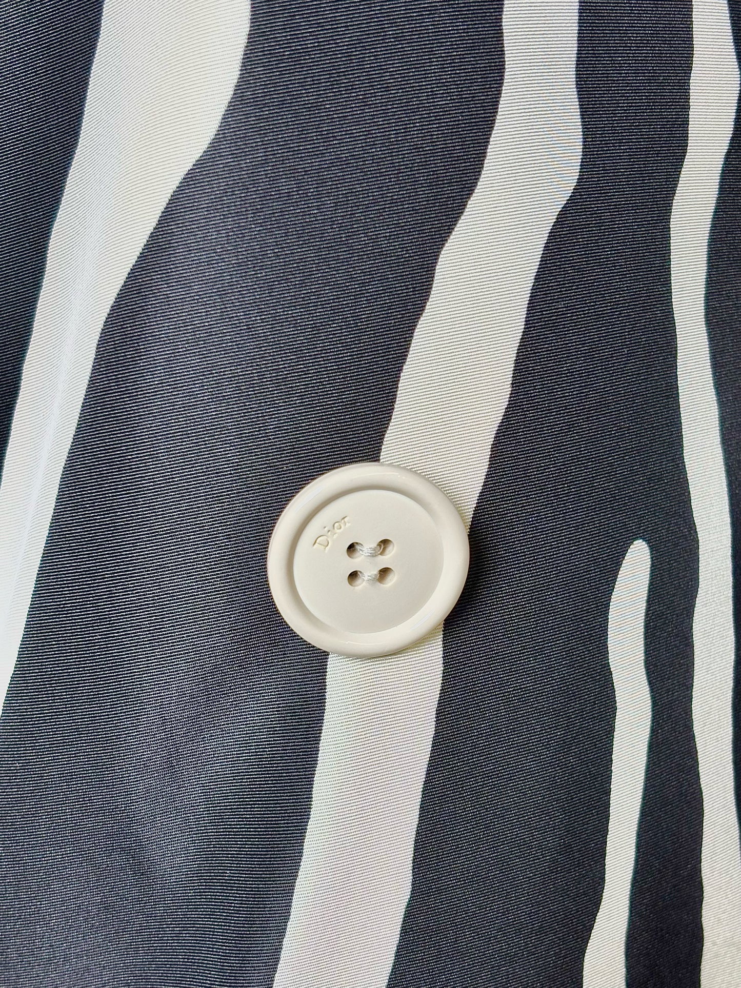 Women Size 8 Christian Dior Black, Cream Zebra Silk Trench Coat