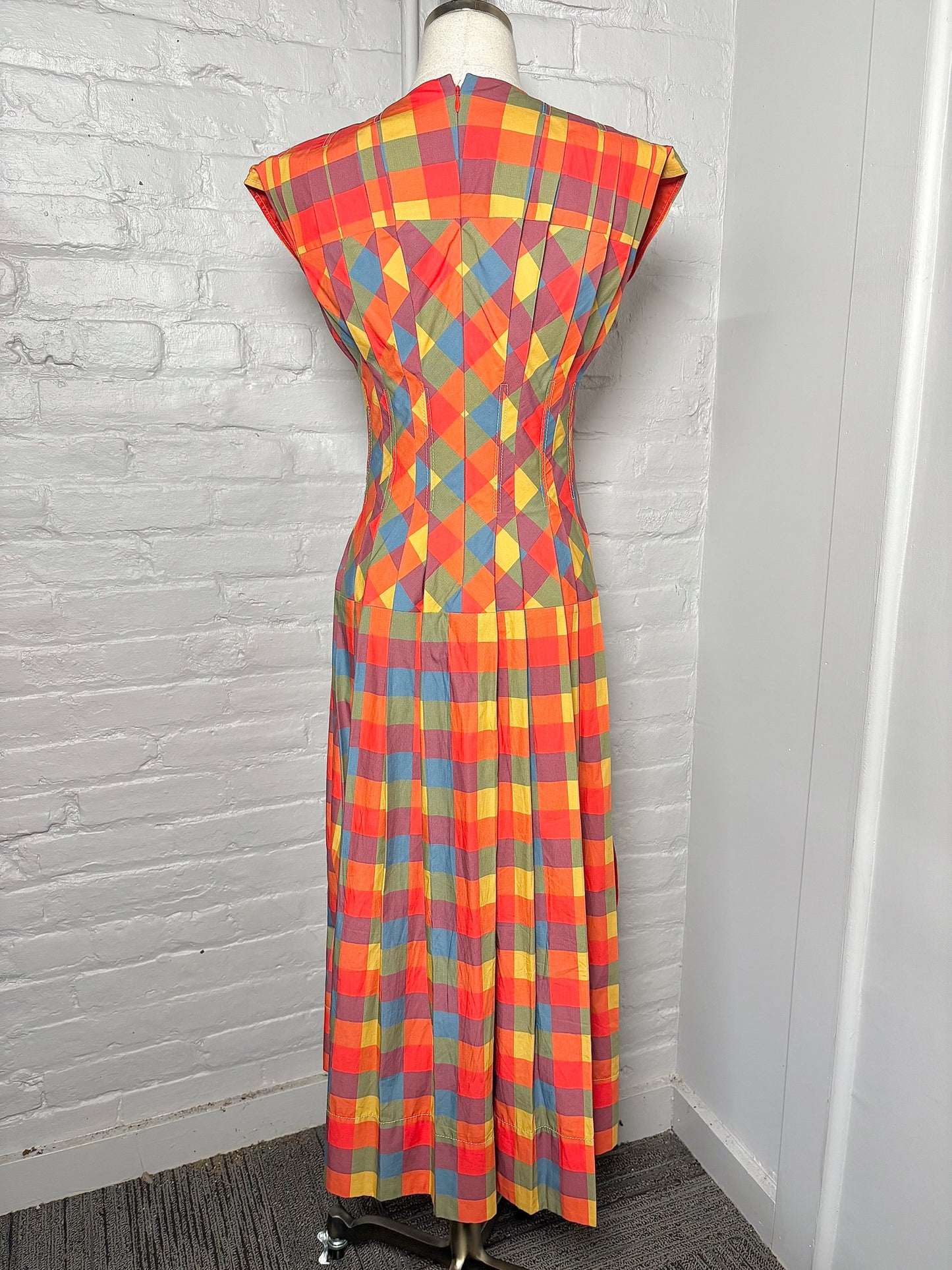 Women Size 2 Tory Burch Orange, Mustard, Green, Blue & Plum Plaid Cotton Dress