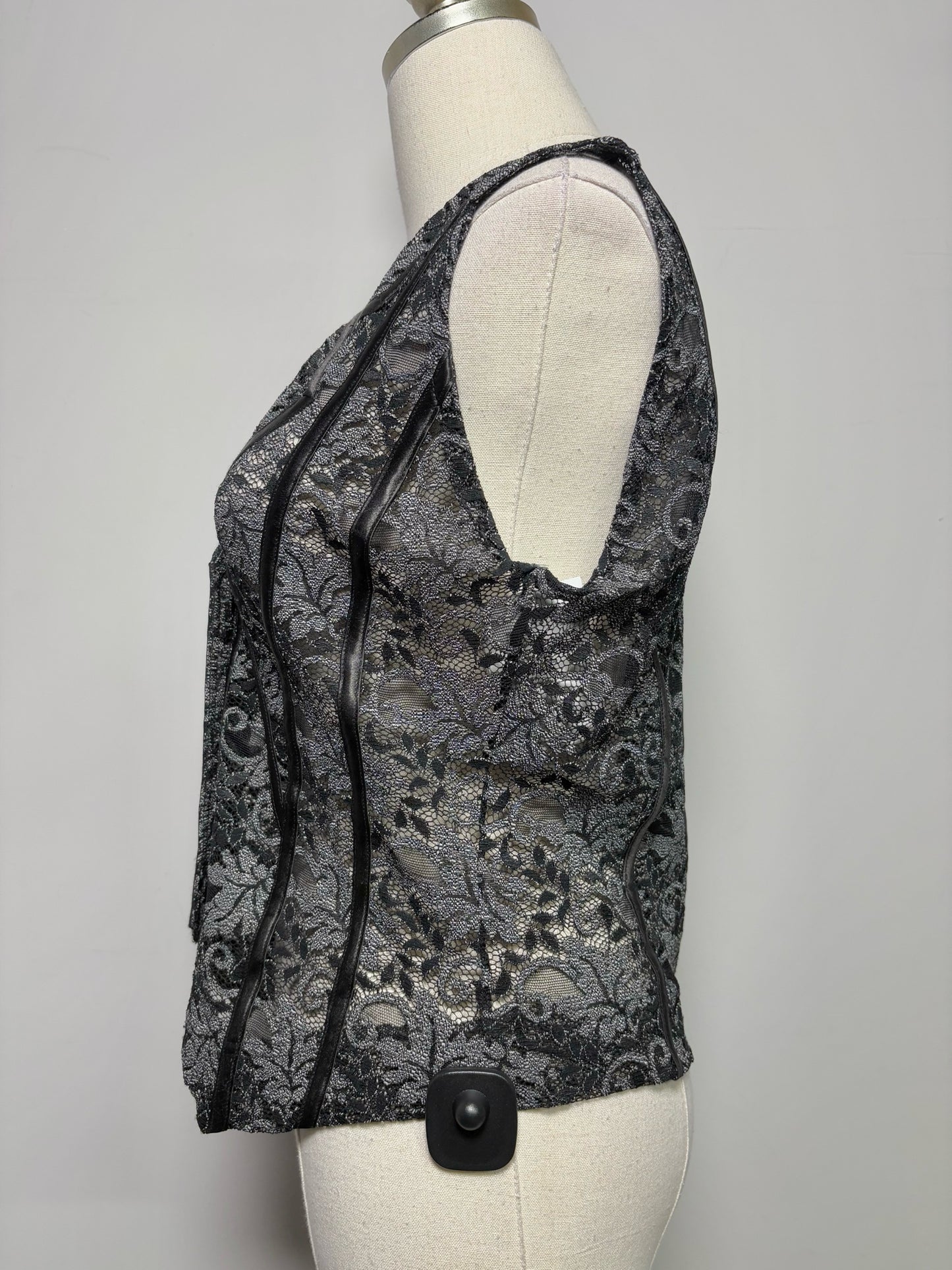 Women Size 8 Chantal Thomas Paris Black, Silver Lace Vest Top