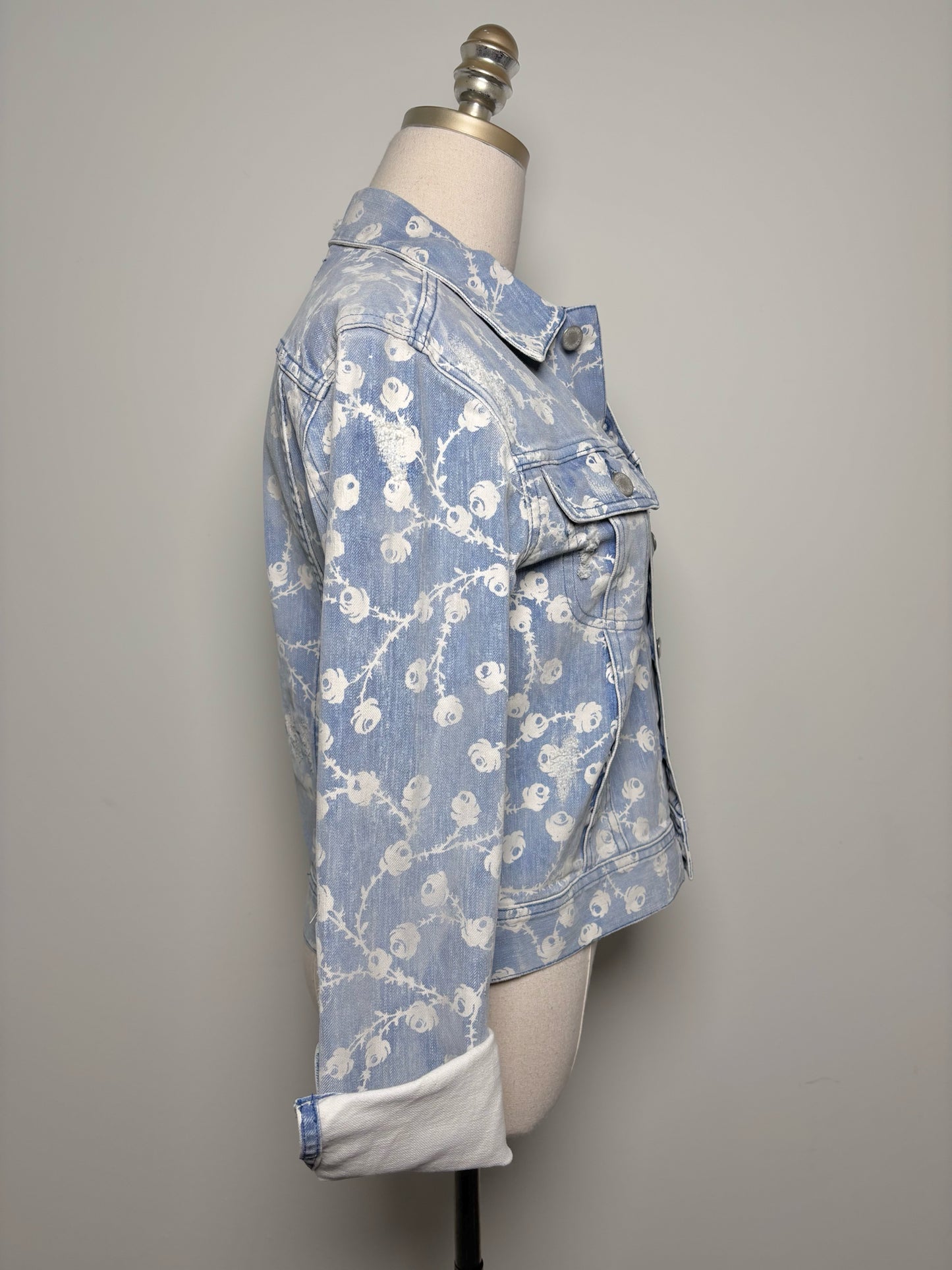 Women Size 6 Ralph Lauren Black Label Mid Indigo (Blue) Flowers Denim Jacket