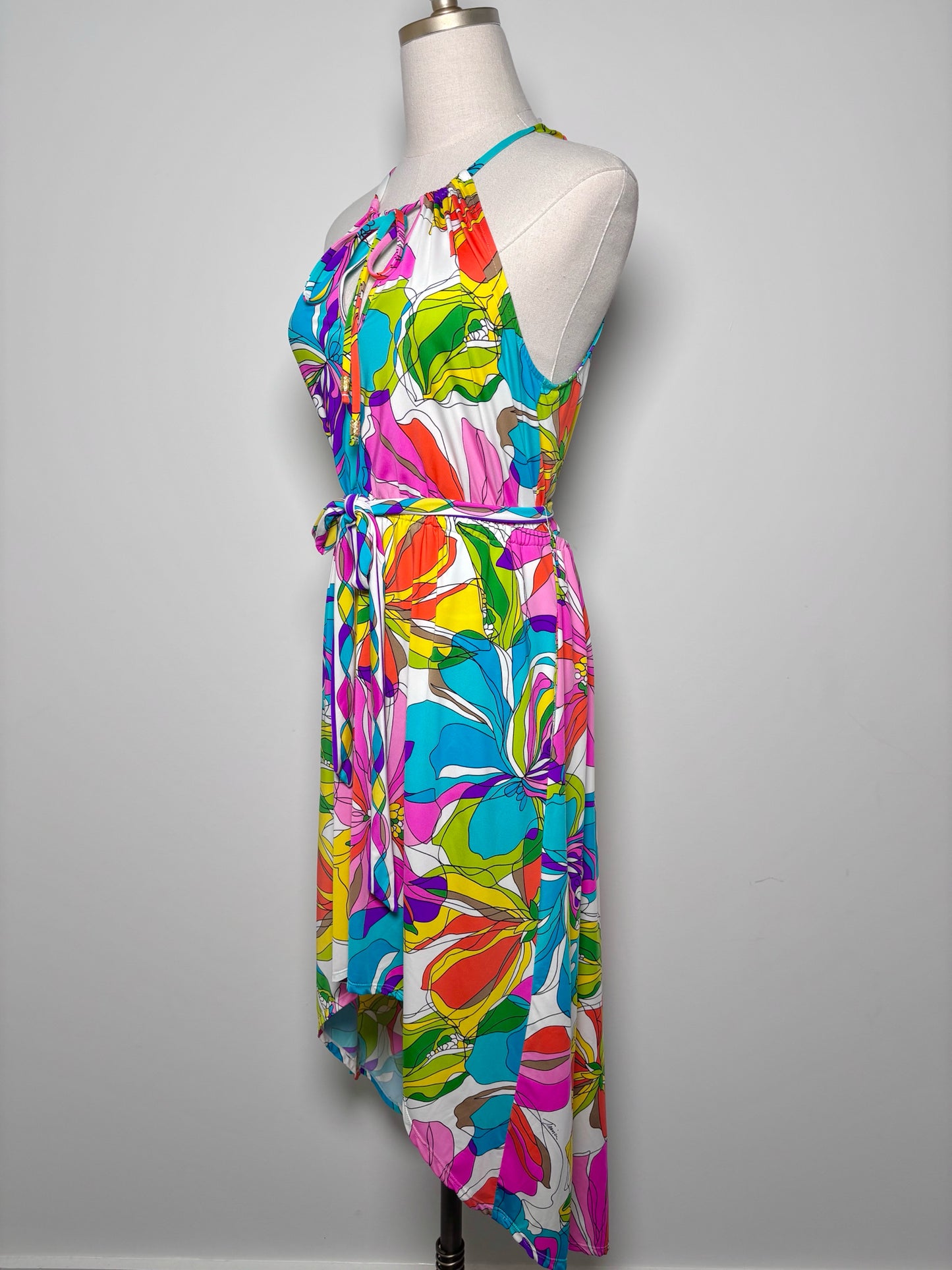 Women Size S Trina Turk Multi-Color Tropical Print Kaleidescope Slinky Dress