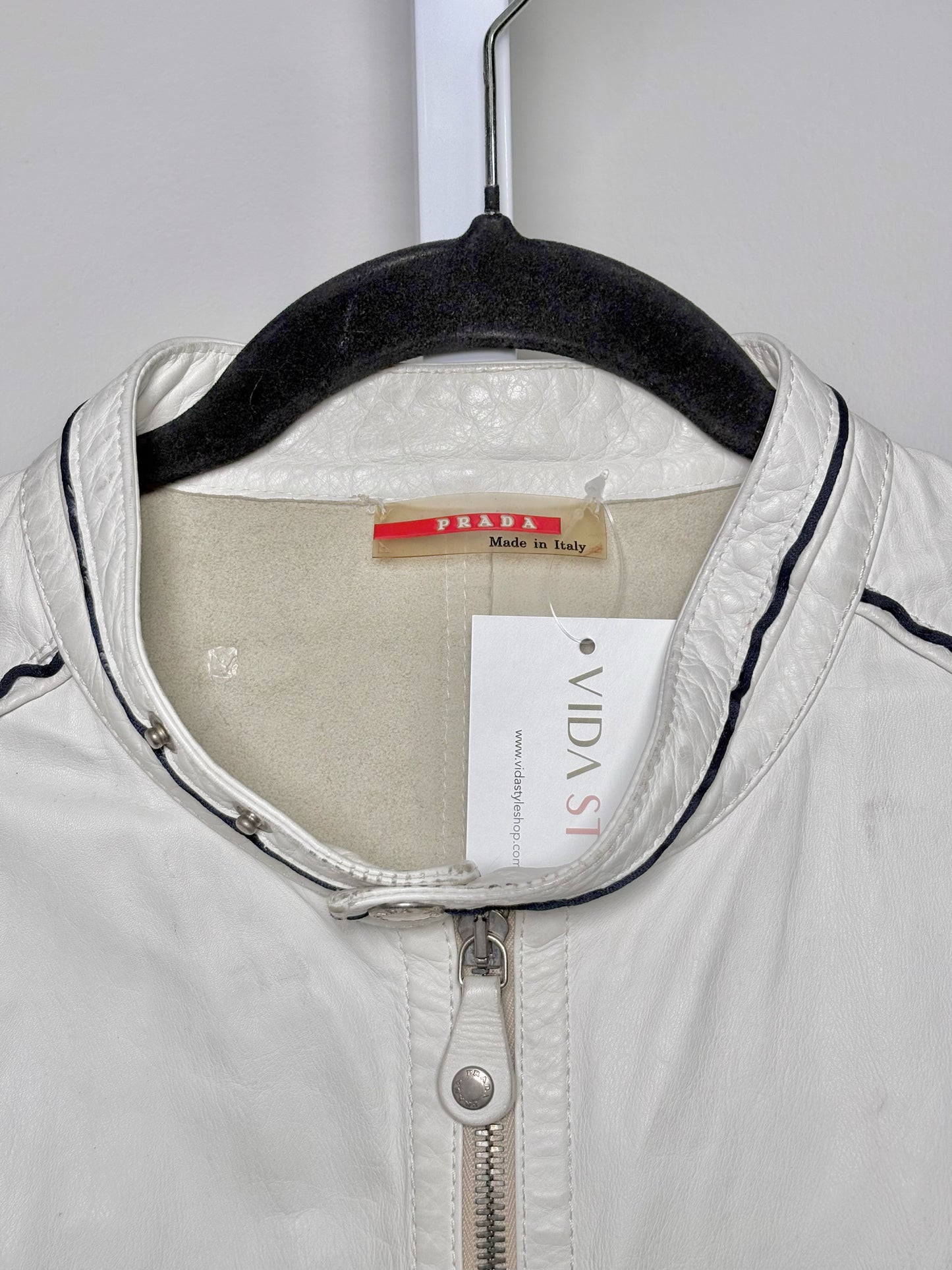 Vintage Prada White Leather Solid Men's Size 52 Moto Jacket