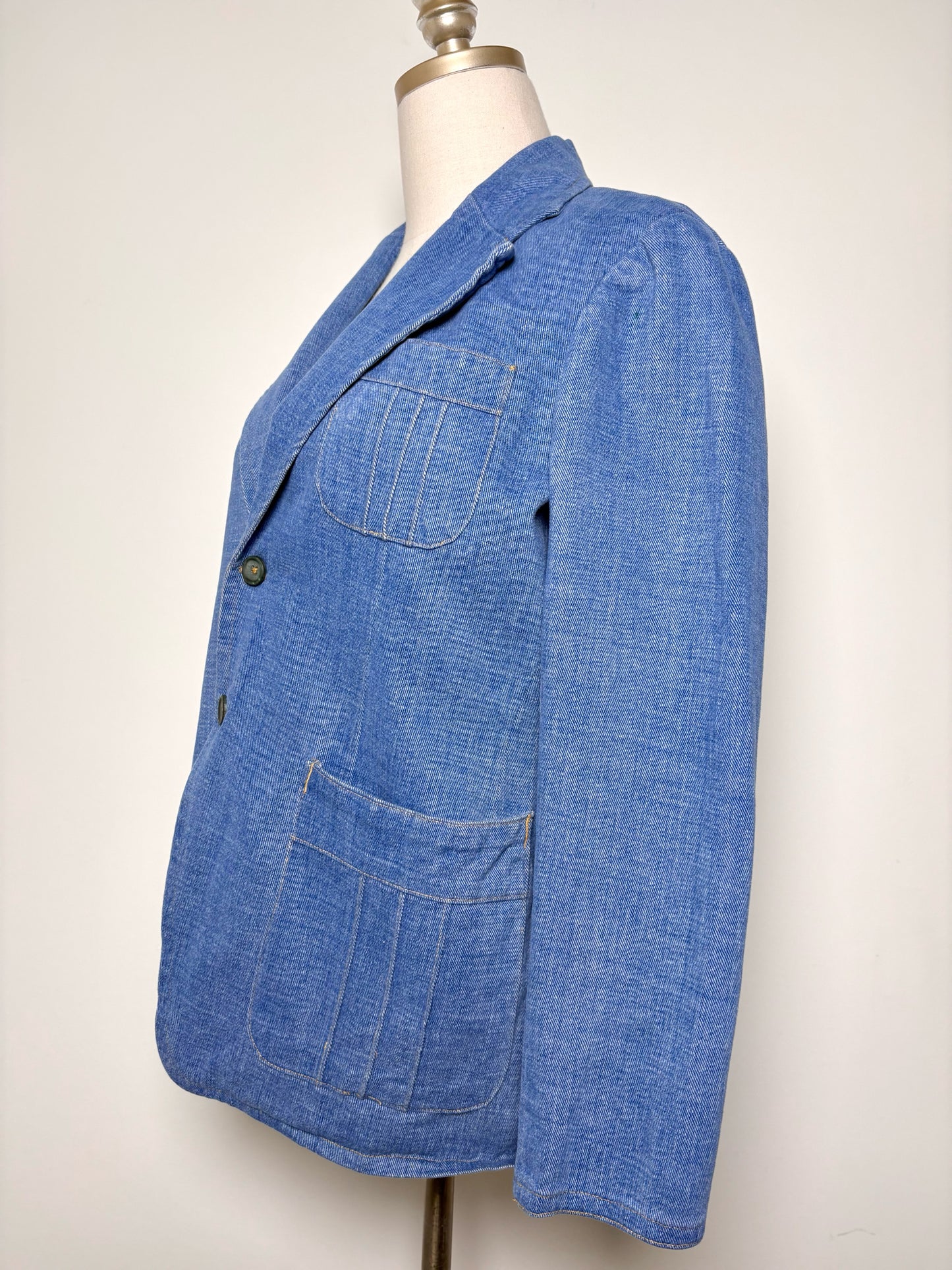 Women Size S No Label Blue Solid Denim Vintage Jacket