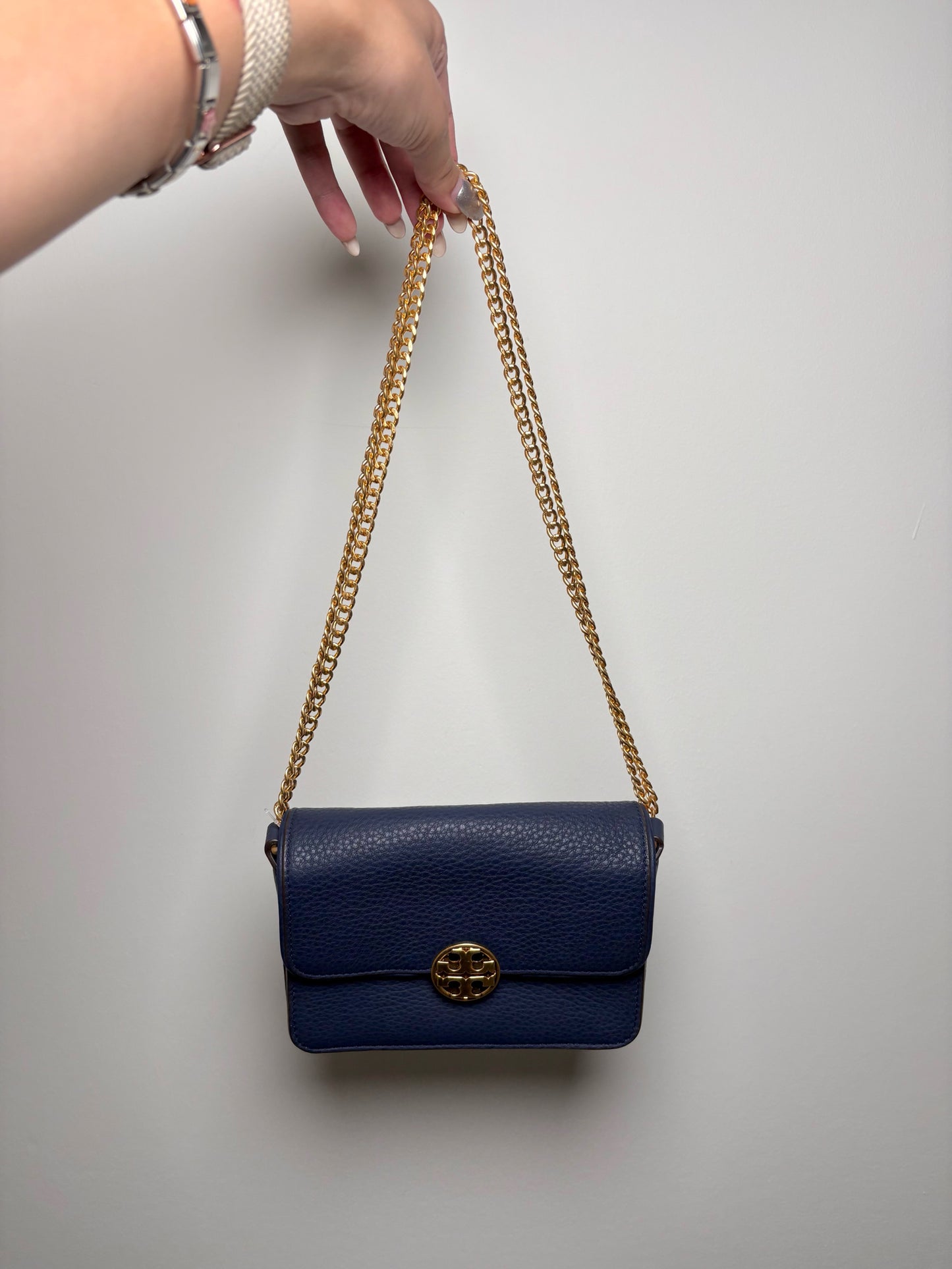 Tory Burch Solid Leather Navy Cowhide Purse