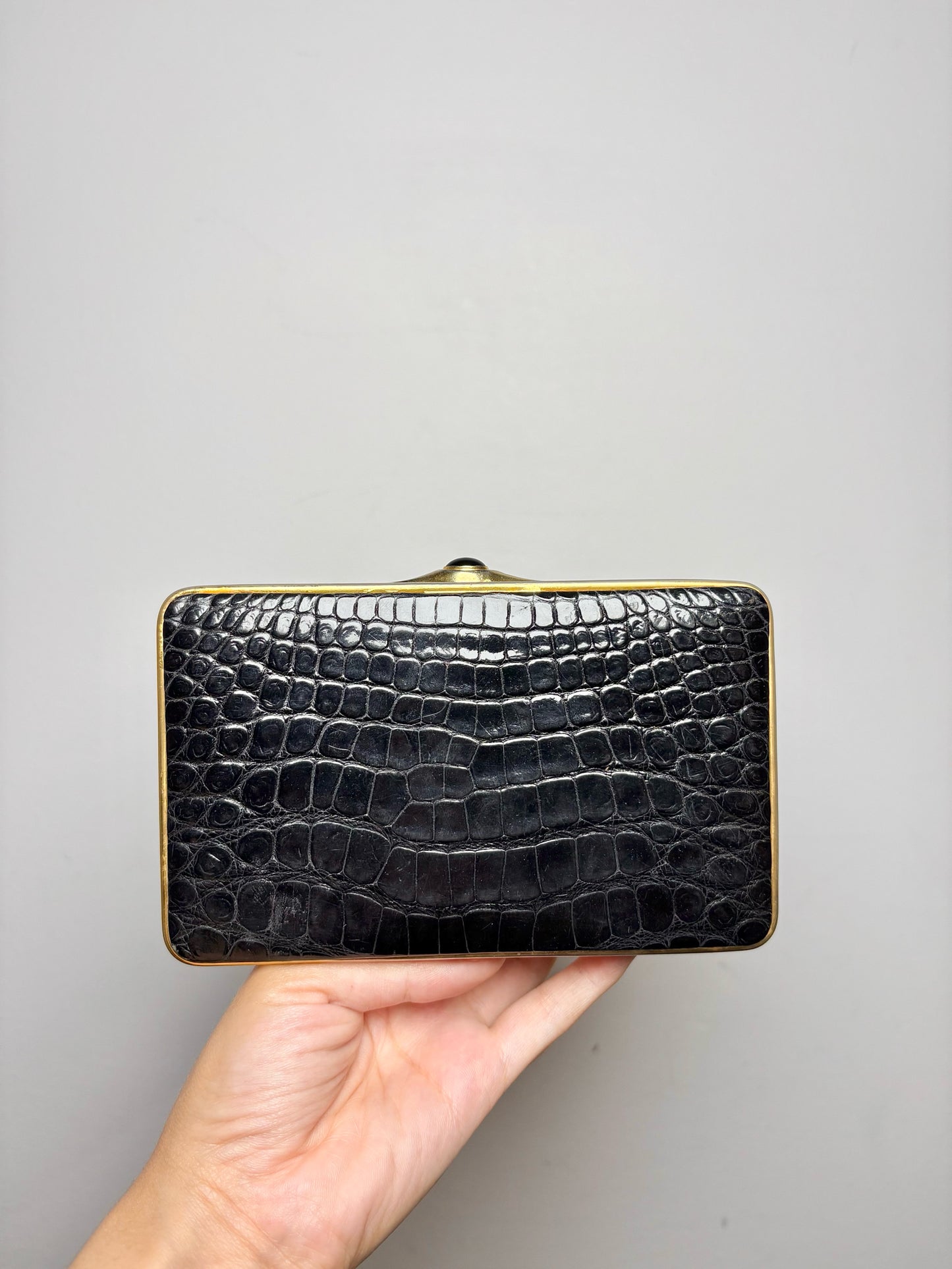 Judith Leiber Croc Embossed Leather Black Clutch/Crossbody