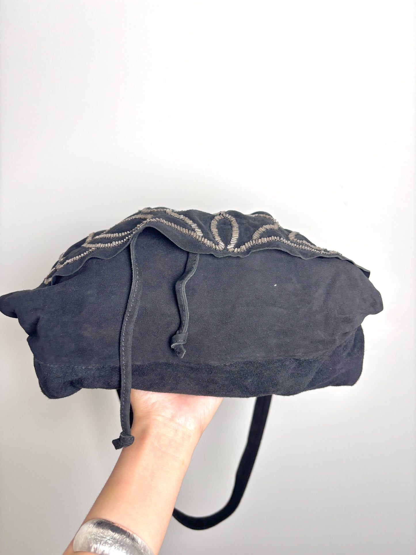 Leather Antik Batik Swirl Suede Used Black Small Purse