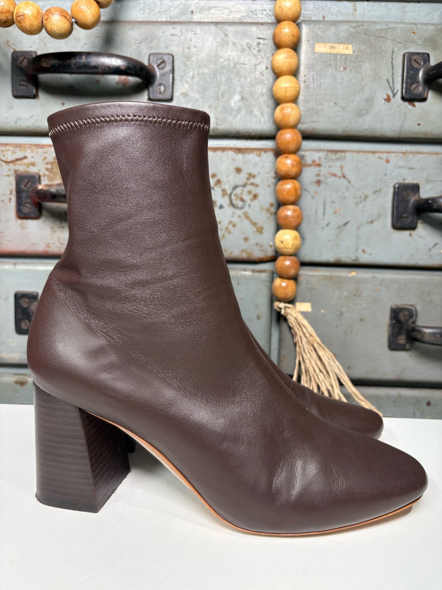 W Shoe Size 9 Loeffler Randall Elise Brown Leather Stretch Ankle Boots