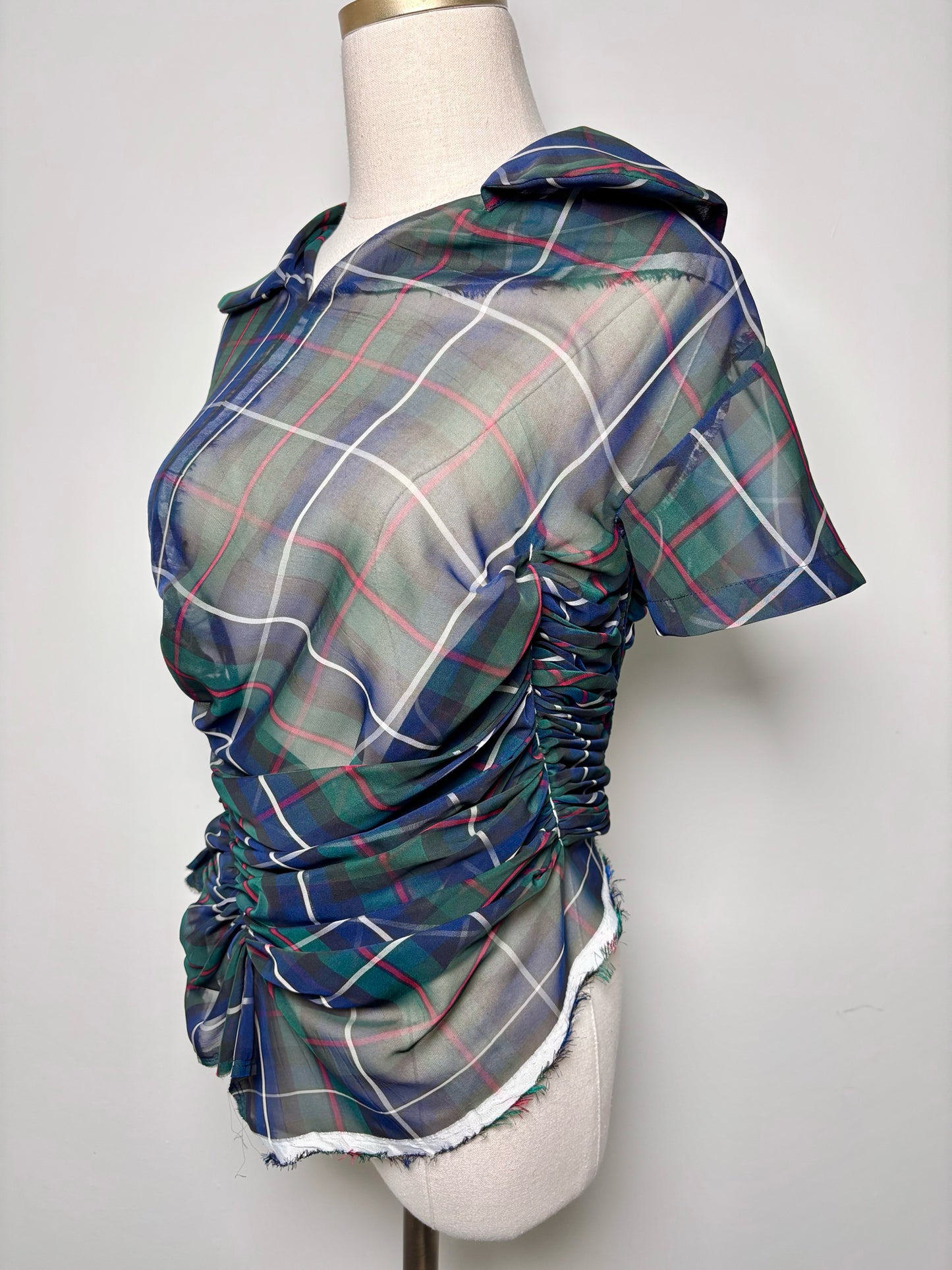 Women Size M Comme des Garcon Green, Blue, Red, White Plaid Polyester Shirt
