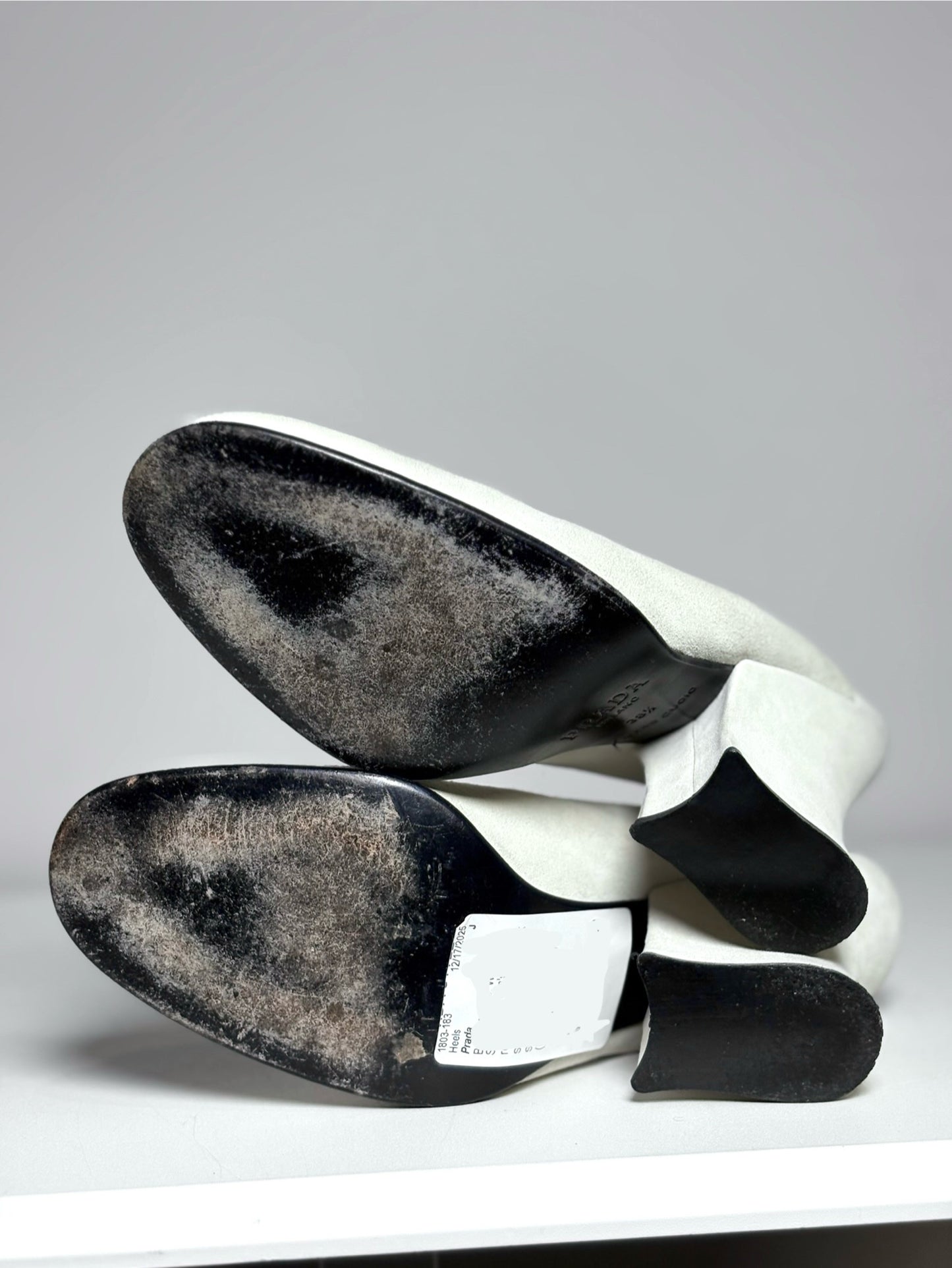 W Shoe Size 38 (8.5 US) Prada Bone/Cream Suede Curved Block Heel