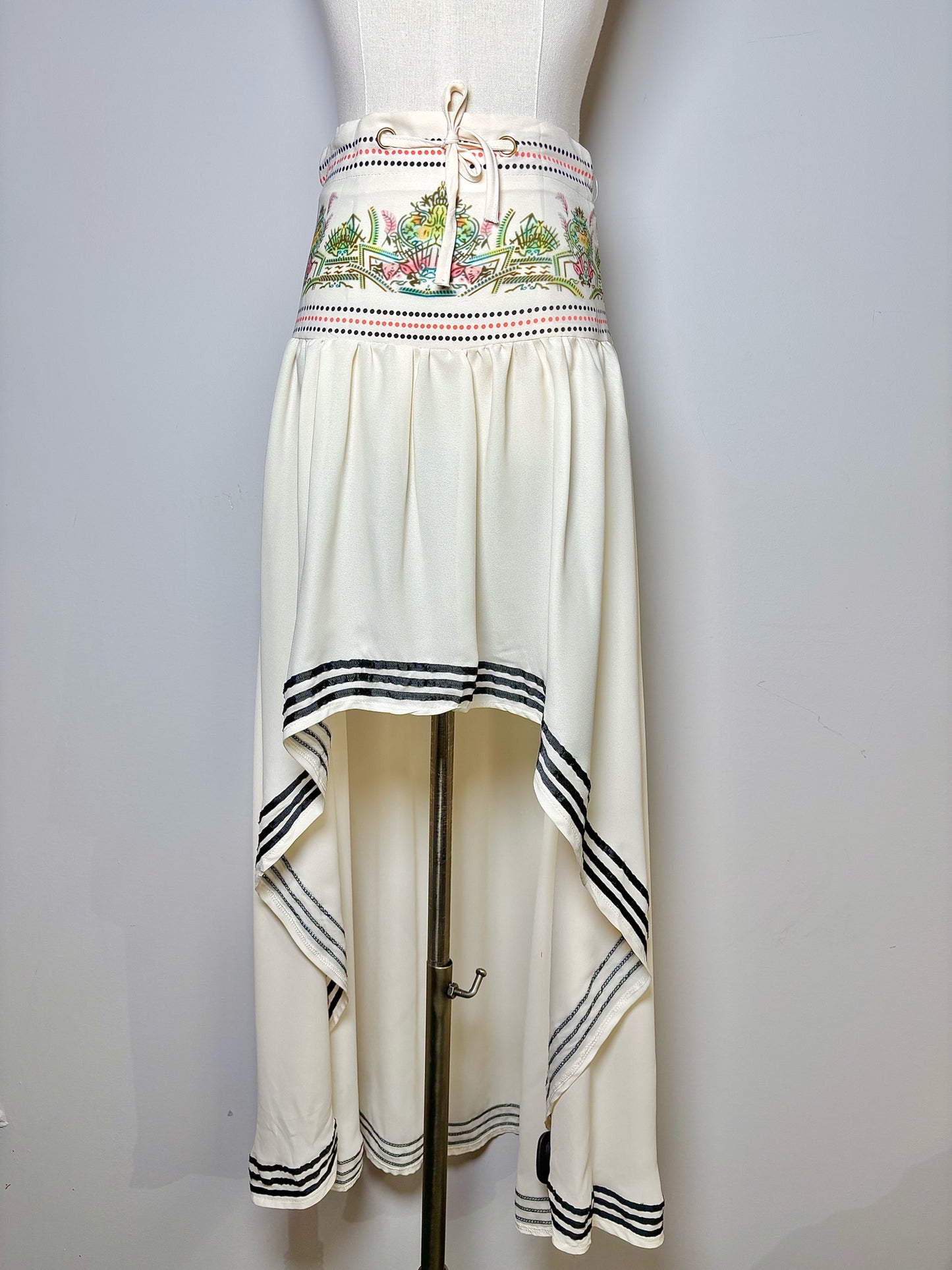 Women Size S No Label Cream Print Skirt