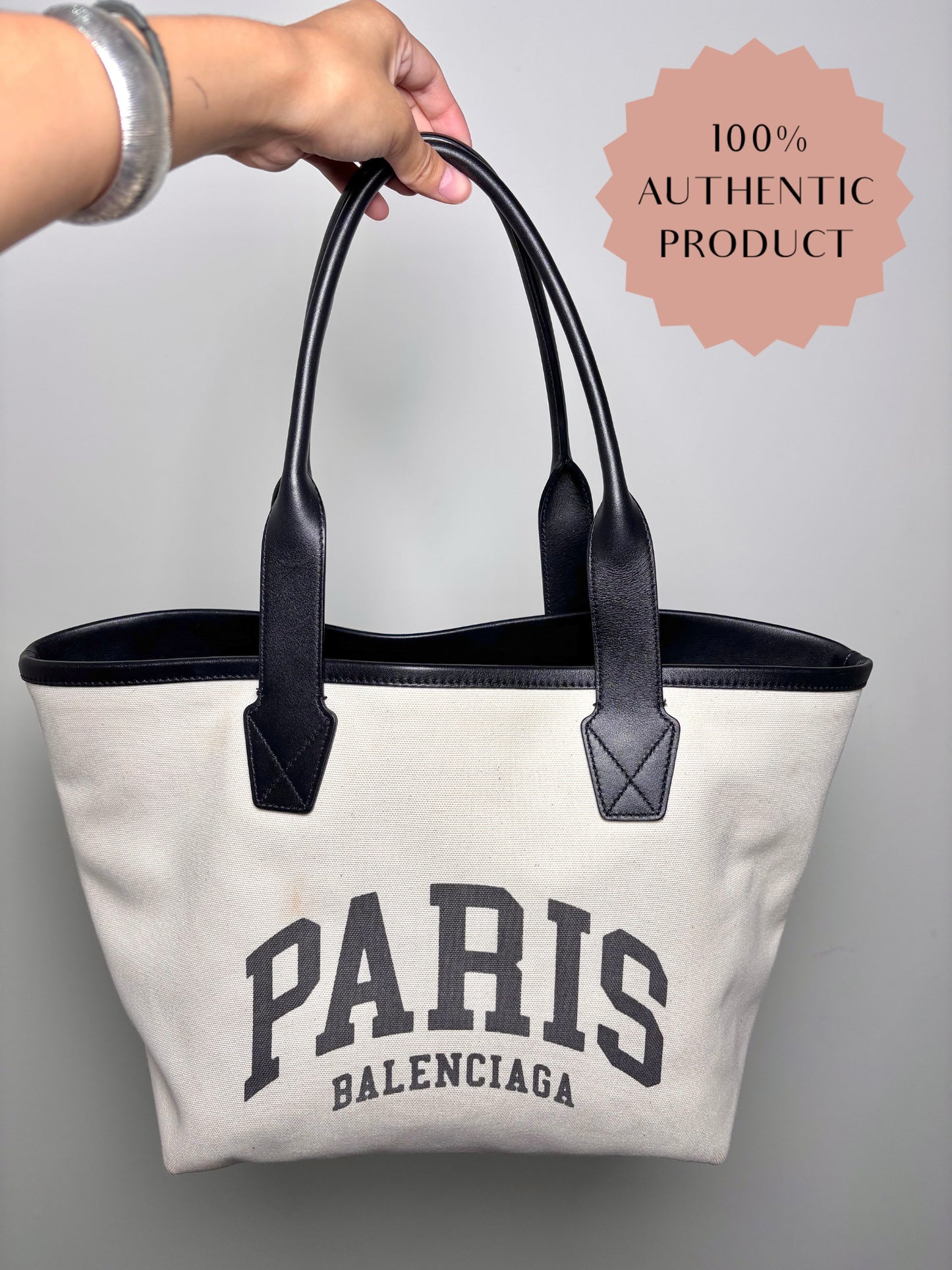 Canvas Balenciaga Used Black & White Tote Bag