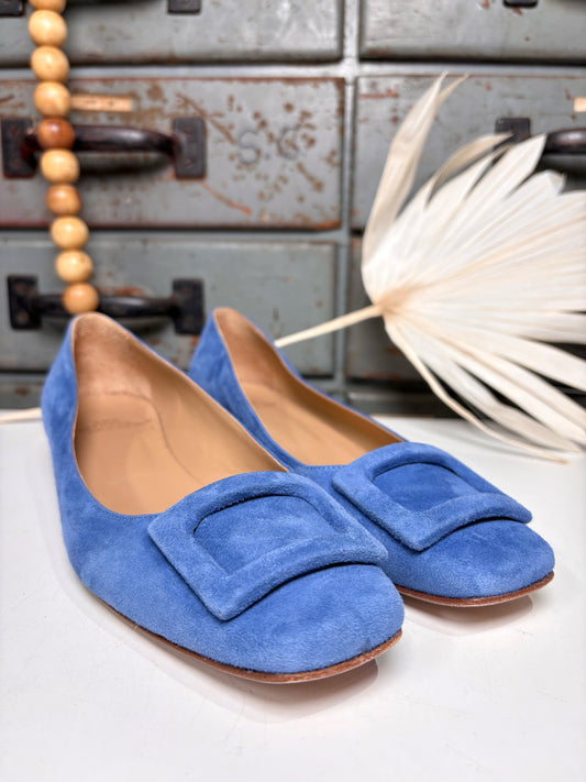 W Shoe Size 37.5 Ann Mashburn Cornflower Blue Suede Flats