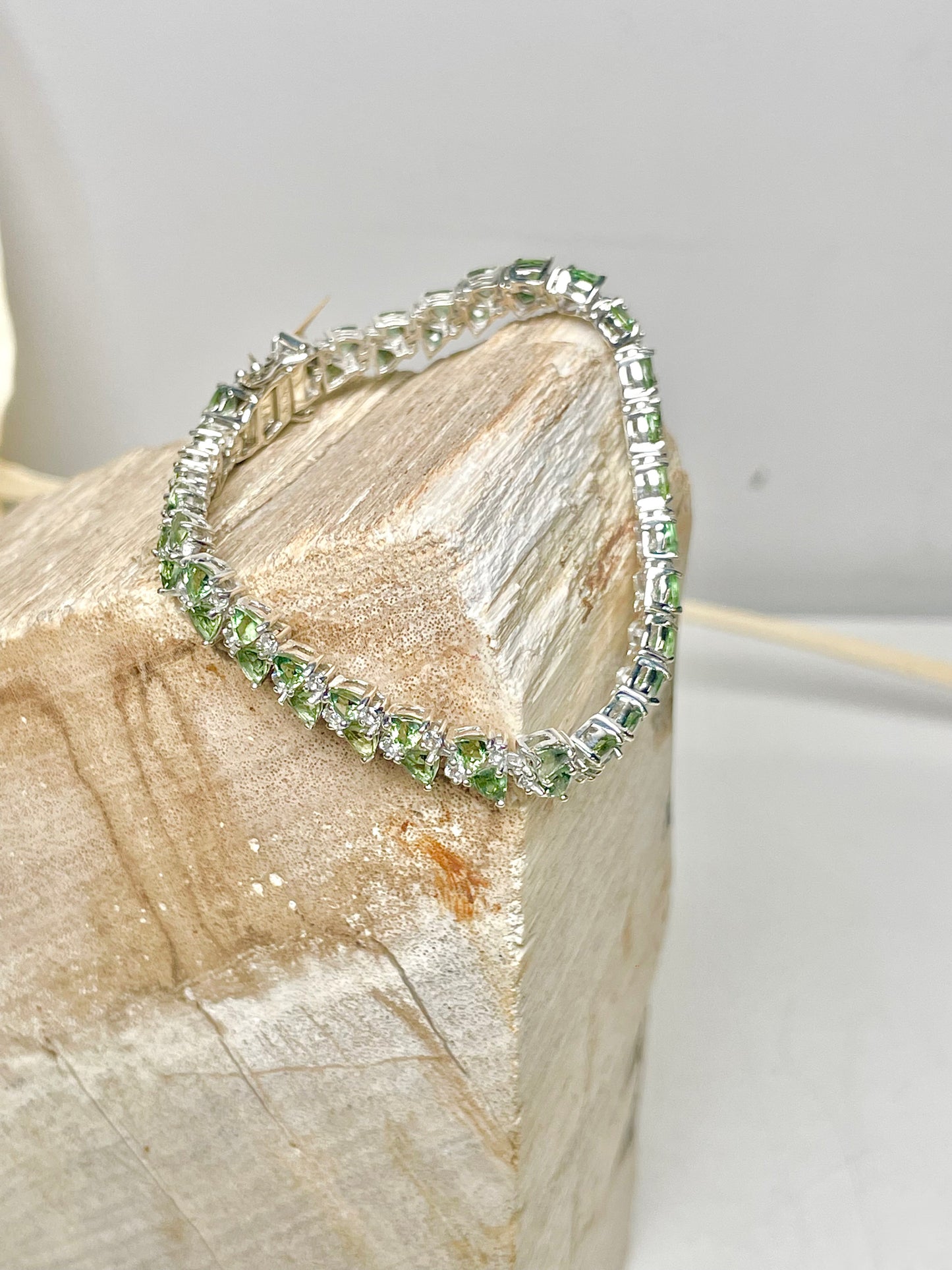 Sterling Silver NWT Green Apatite, White Zircon Bracelet