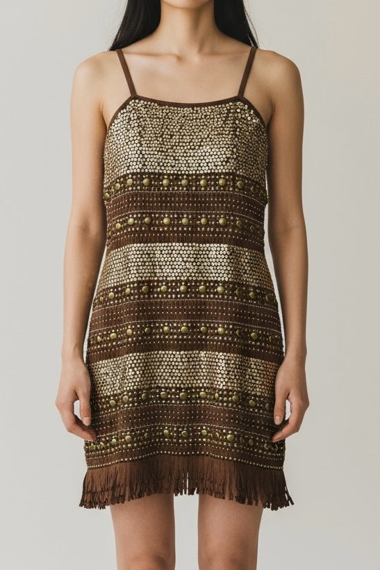 Women Size S Haute Hippie Brown Suede Studs Dress