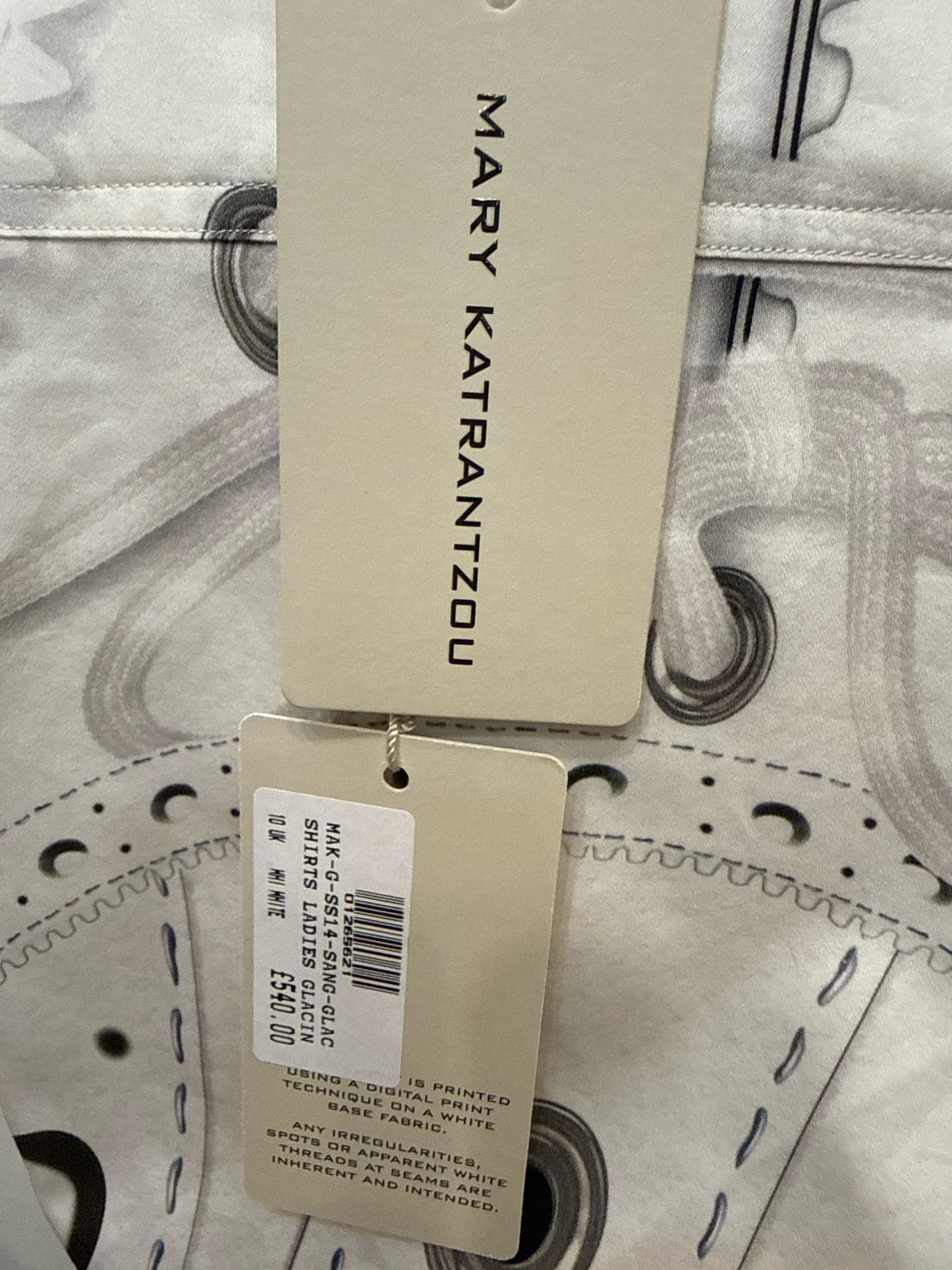 Mary Katrantzou White Cotton Button-Down Shirt with Painted Print | Pre-owned