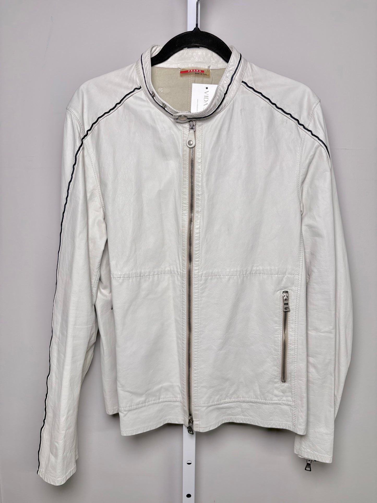 Vintage Prada White Leather Solid Men's Size 52 Moto Jacket