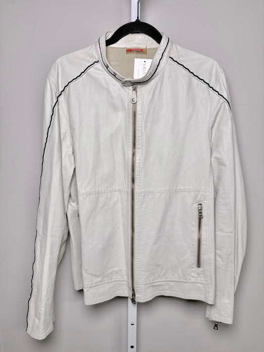 Vintage Prada White Leather Solid Men's Size 52 Moto Jacket