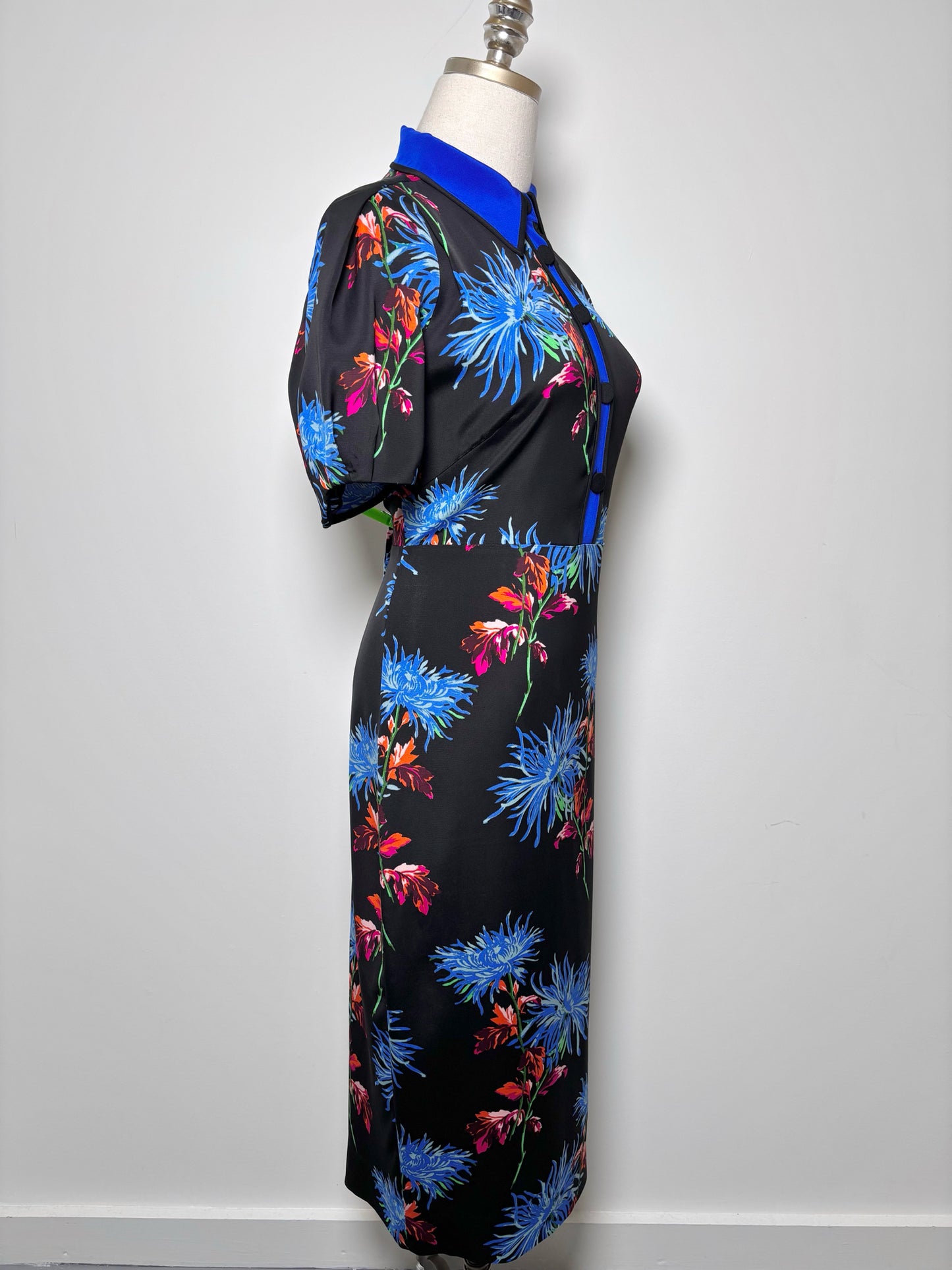 Women Size 8 Diane Von Furstenberg Multi-Color Floral Silk Midi Collar Dress